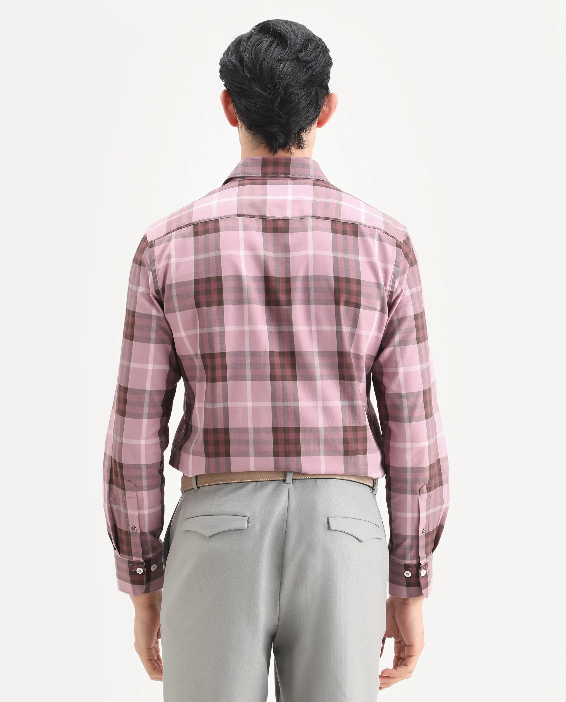 Rare Rabbit Men's Herti Pink Cotton Fabric Full Sleeve Spread Collar Regular Fit Checked Shirt - Image 7