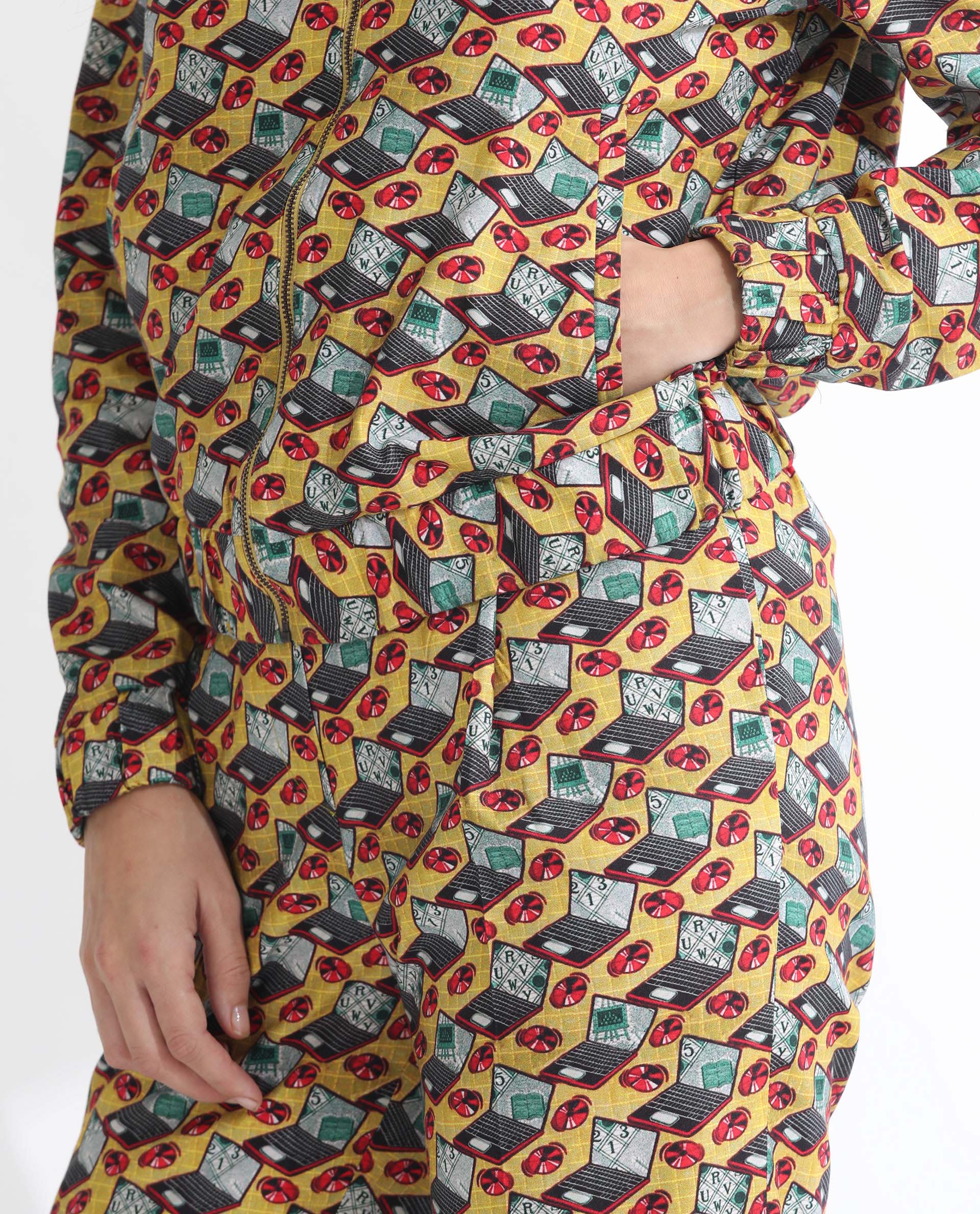 Rareism Women's Hertie-T Yellow Cotton Blend Mandarin Collar Geometric Print Regular Fit Jacket - Image 8