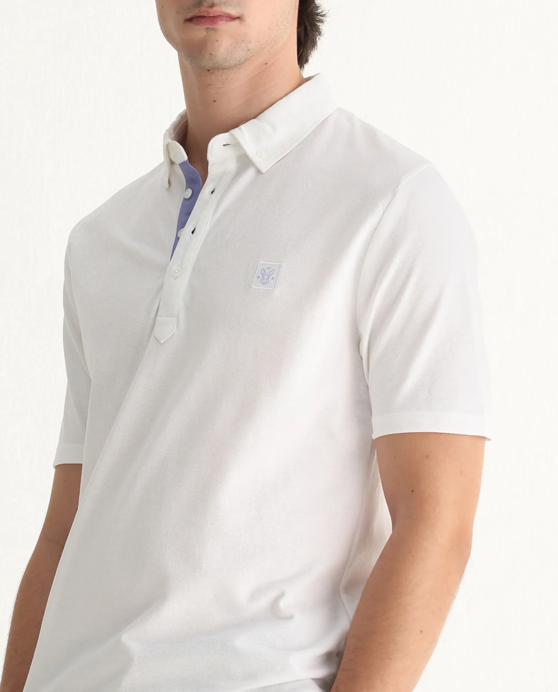 Rare Rabbit Men's Herval White Cotton Plain Regular Fit Half Sleeve Polo - Image 3