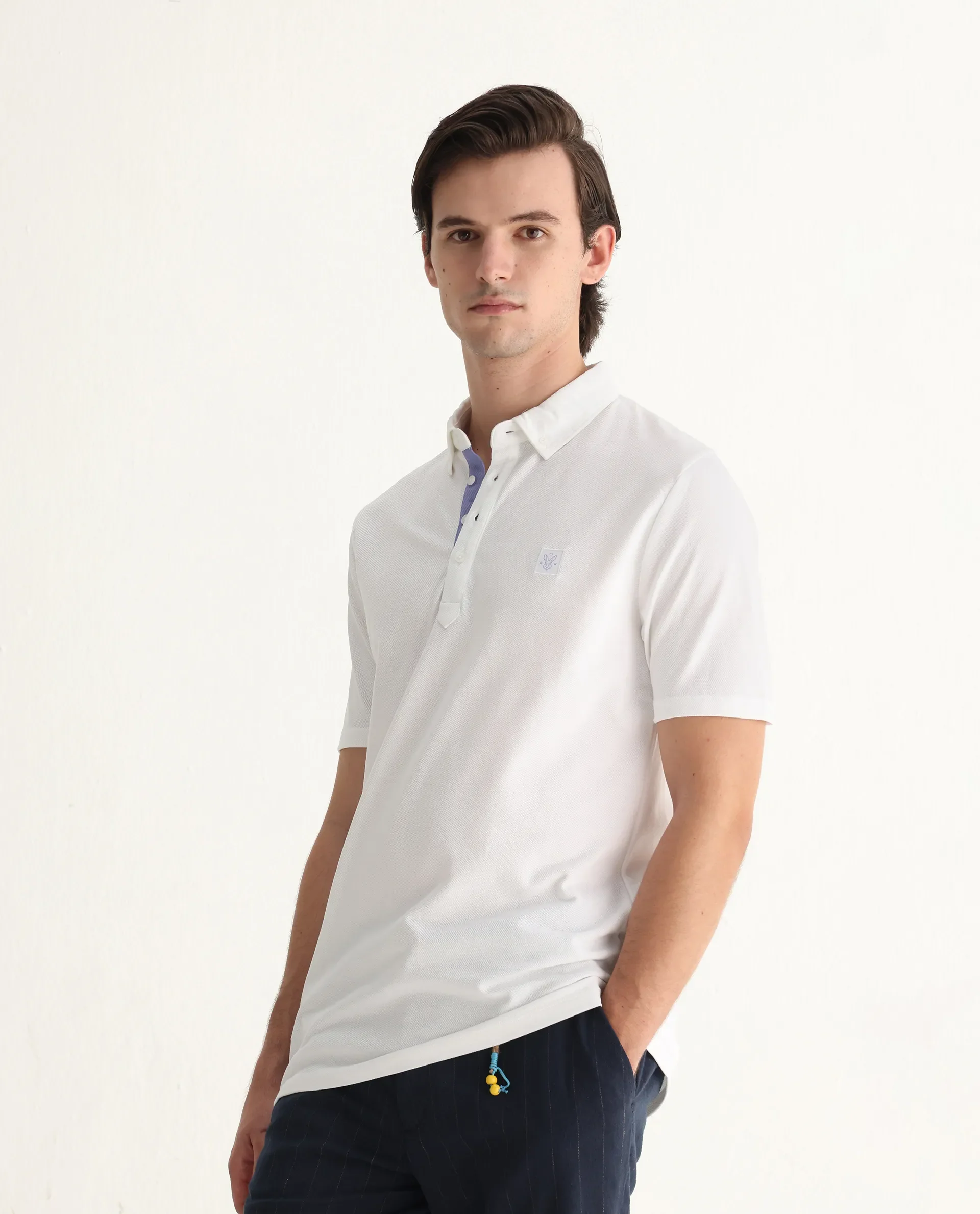 Rare Rabbit Men's Herval White Cotton Plain Regular Fit Half Sleeve Polo - Image 4