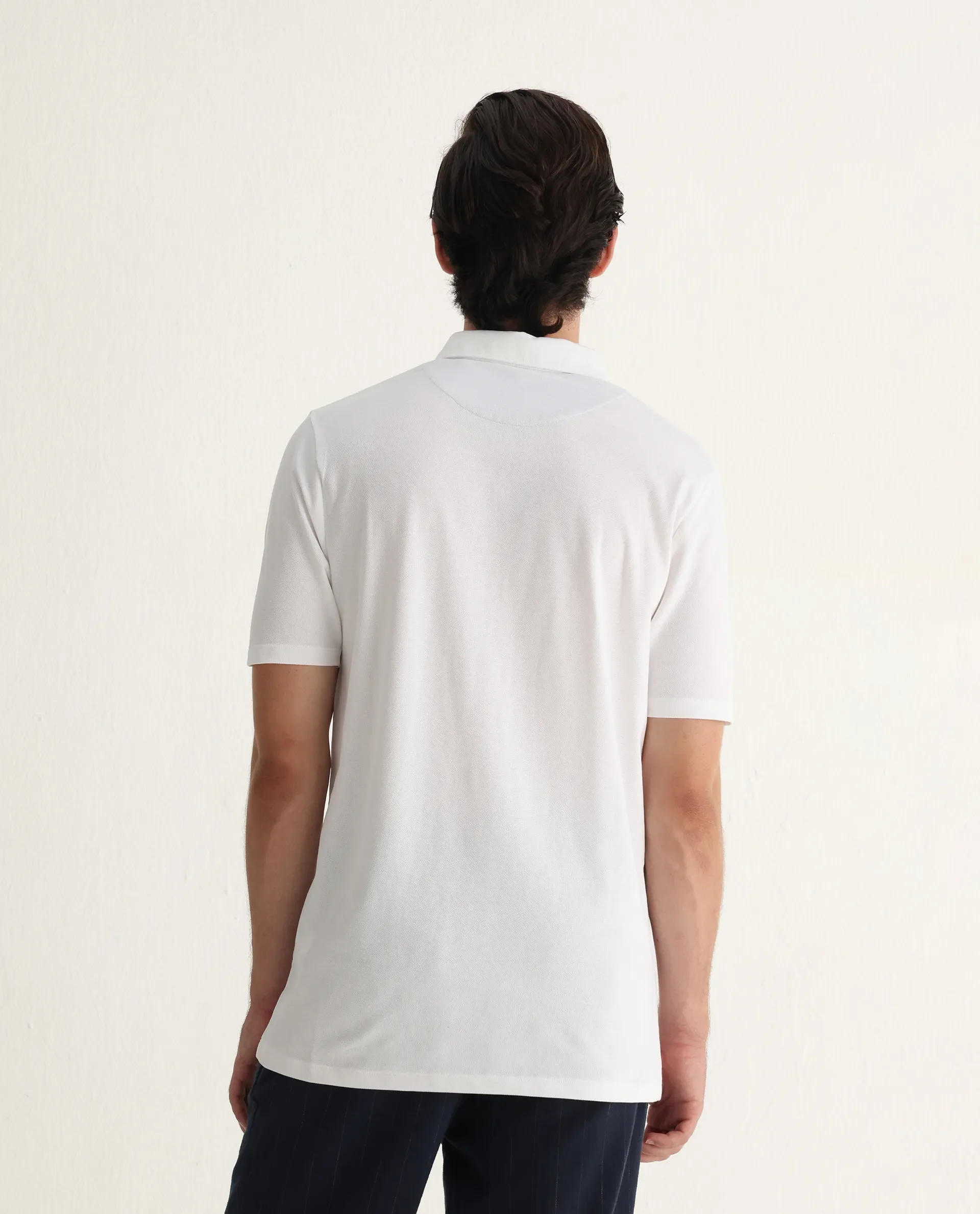 Rare Rabbit Men's Herval White Cotton Plain Regular Fit Half Sleeve Polo - Image 8