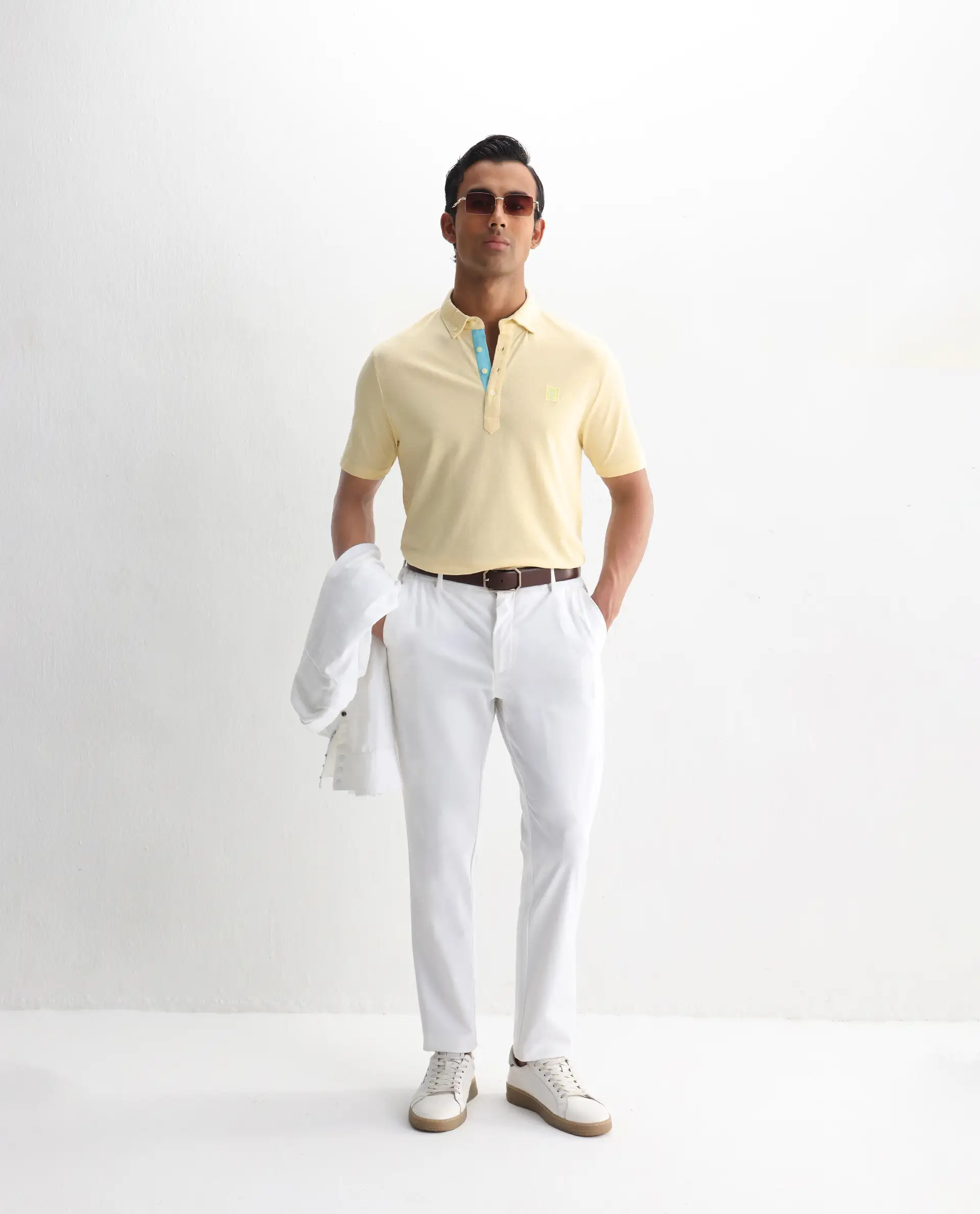 Rare Rabbit Men's Herval Light Yellow Cotton Plain Regular Fit Half Sleeve Polo - Image 2