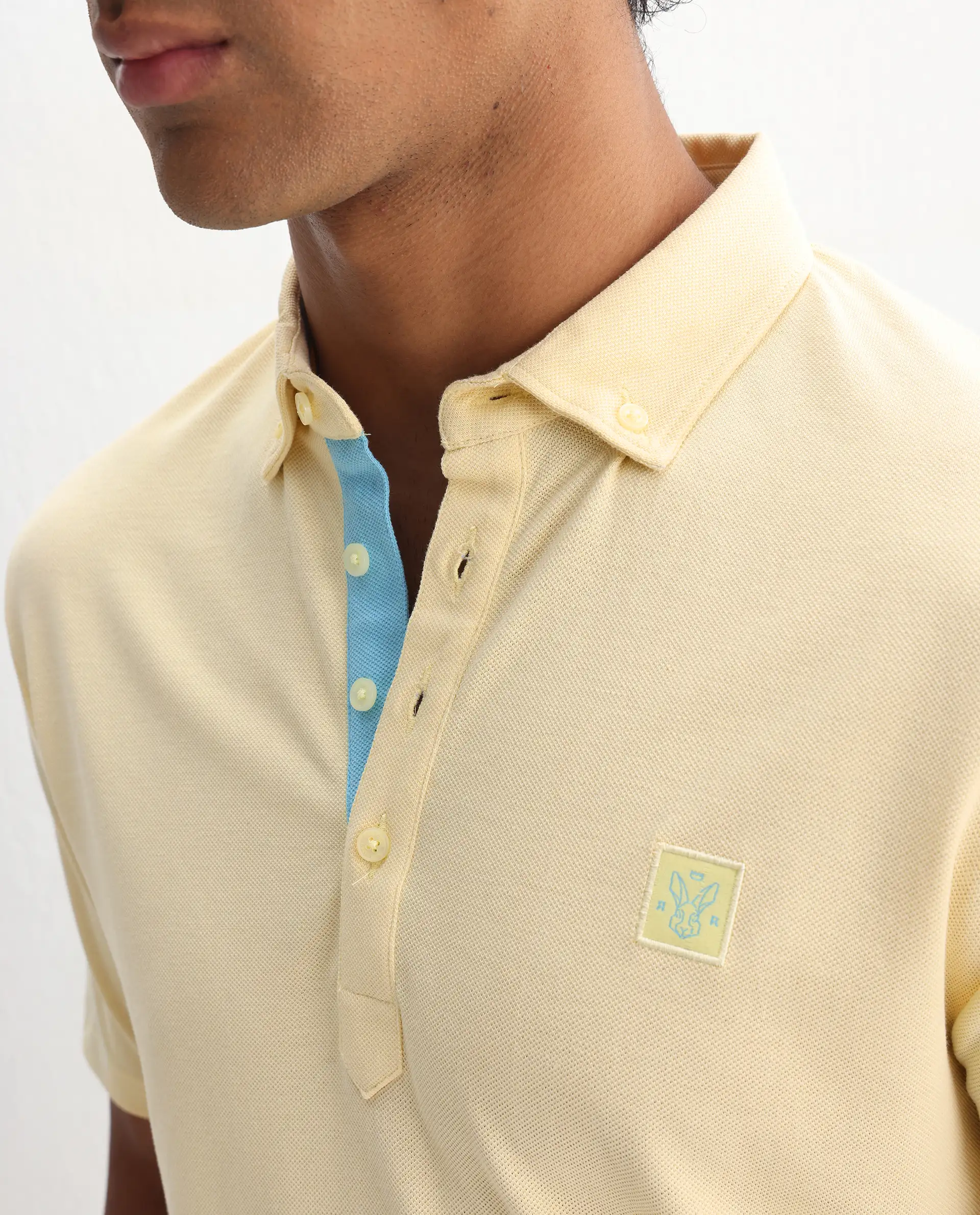 Rare Rabbit Men's Herval Light Yellow Cotton Plain Regular Fit Half Sleeve Polo - Image 3