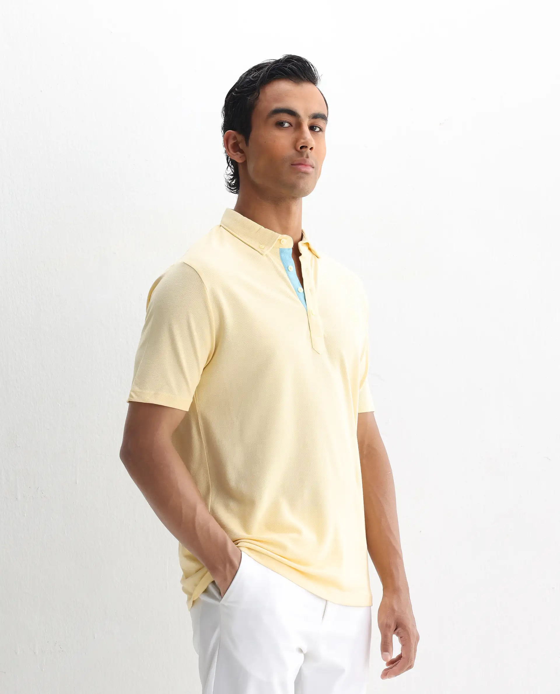 Rare Rabbit Men's Herval Light Yellow Cotton Plain Regular Fit Half Sleeve Polo - Image 5