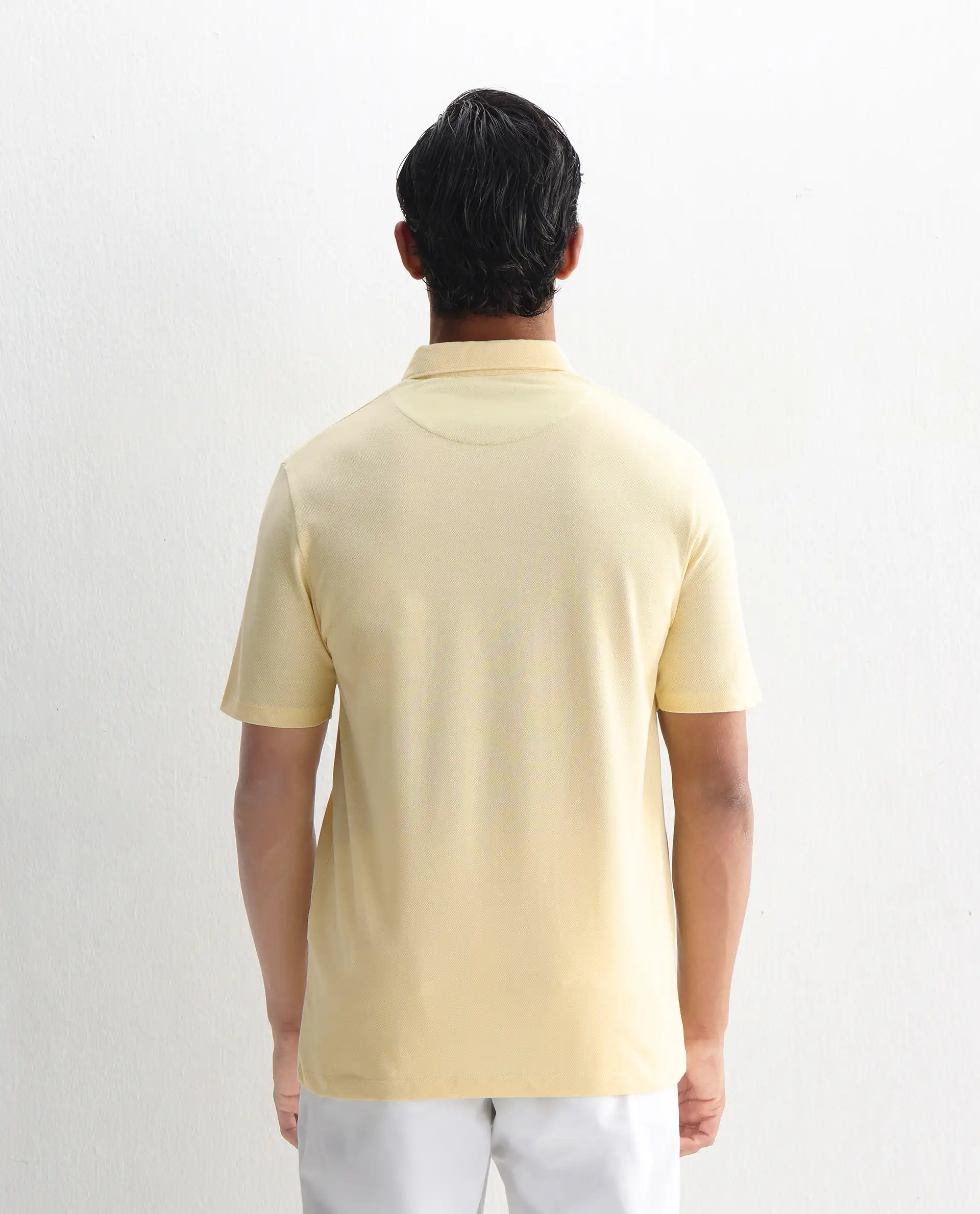Rare Rabbit Men's Herval Light Yellow Cotton Plain Regular Fit Half Sleeve Polo - Image 7