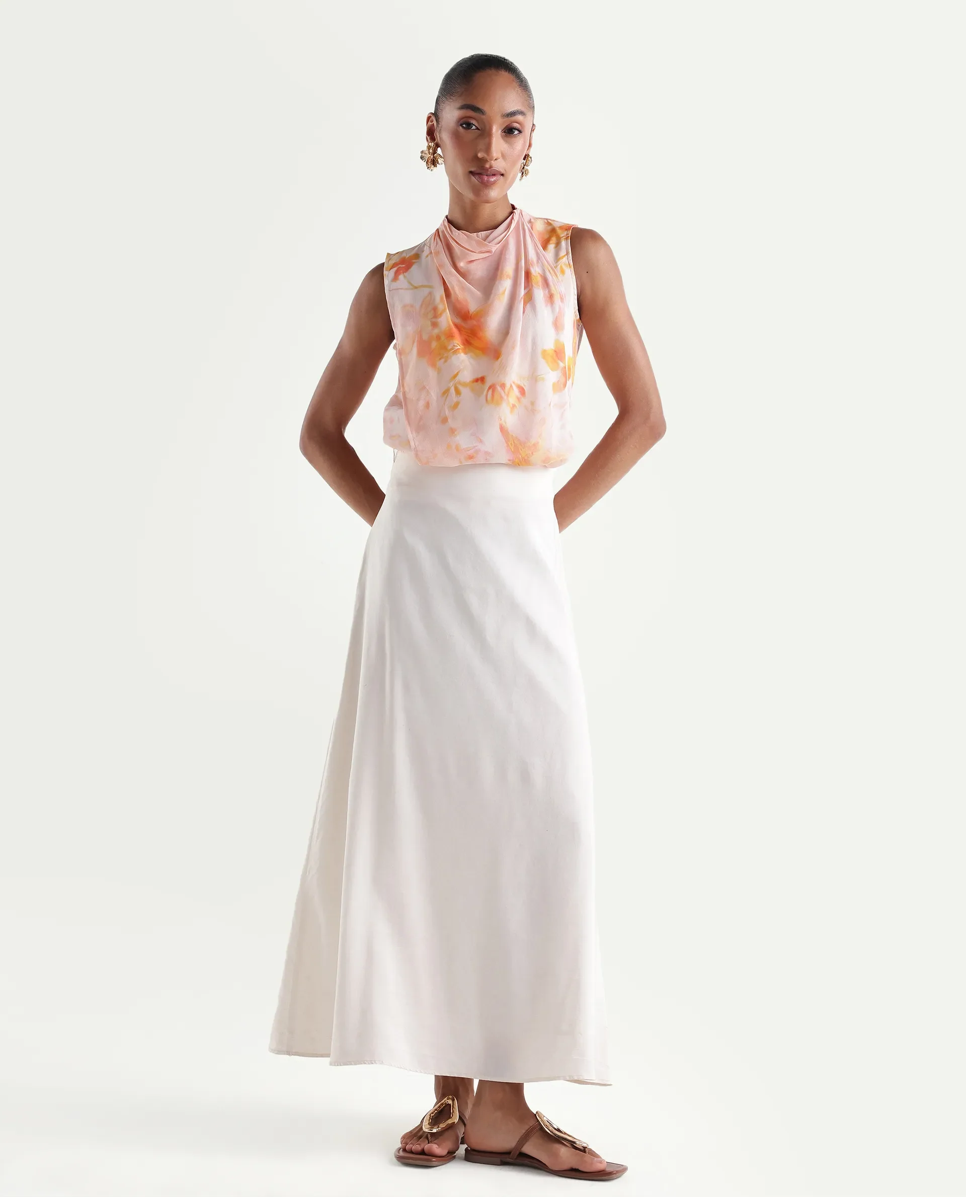 Rareism Women's Hetha Pastel Peach Viscose Blend High Neck Regular All Over Print Top - Image 2