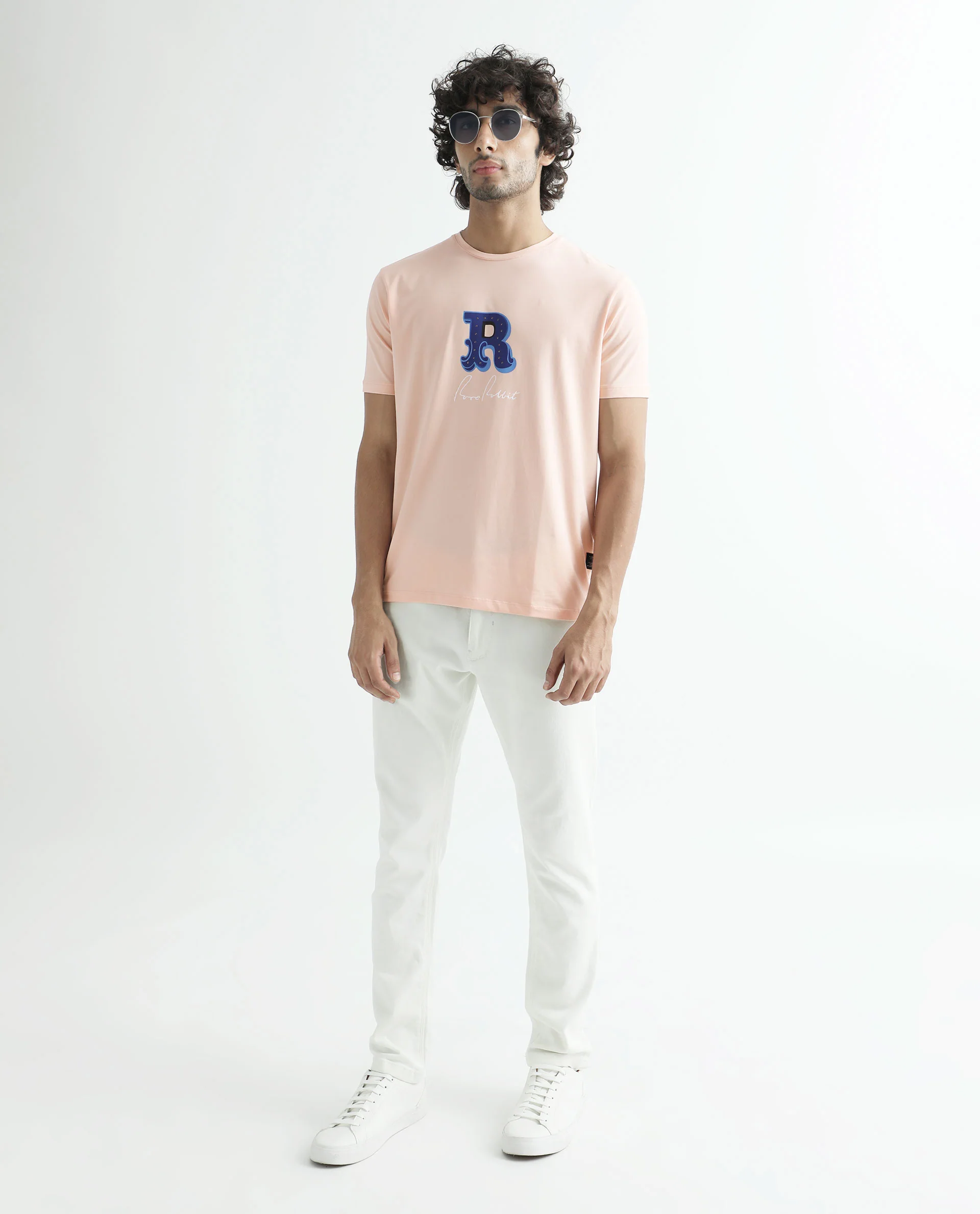 Rare Rabbit Men's Hew Peach Cotton Graphic Print Slim Fit Half Sleeve Crew Neck T-Shirt - Image 6