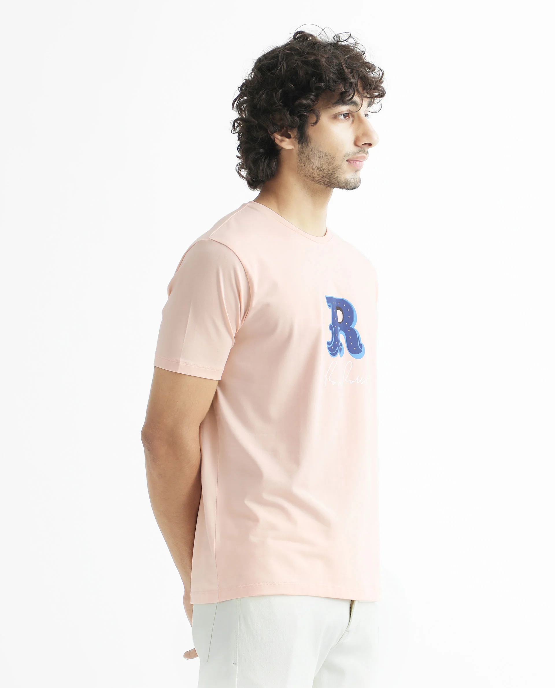 Rare Rabbit Men's Hew Peach Cotton Graphic Print Slim Fit Half Sleeve Crew Neck T-Shirt - Image 8