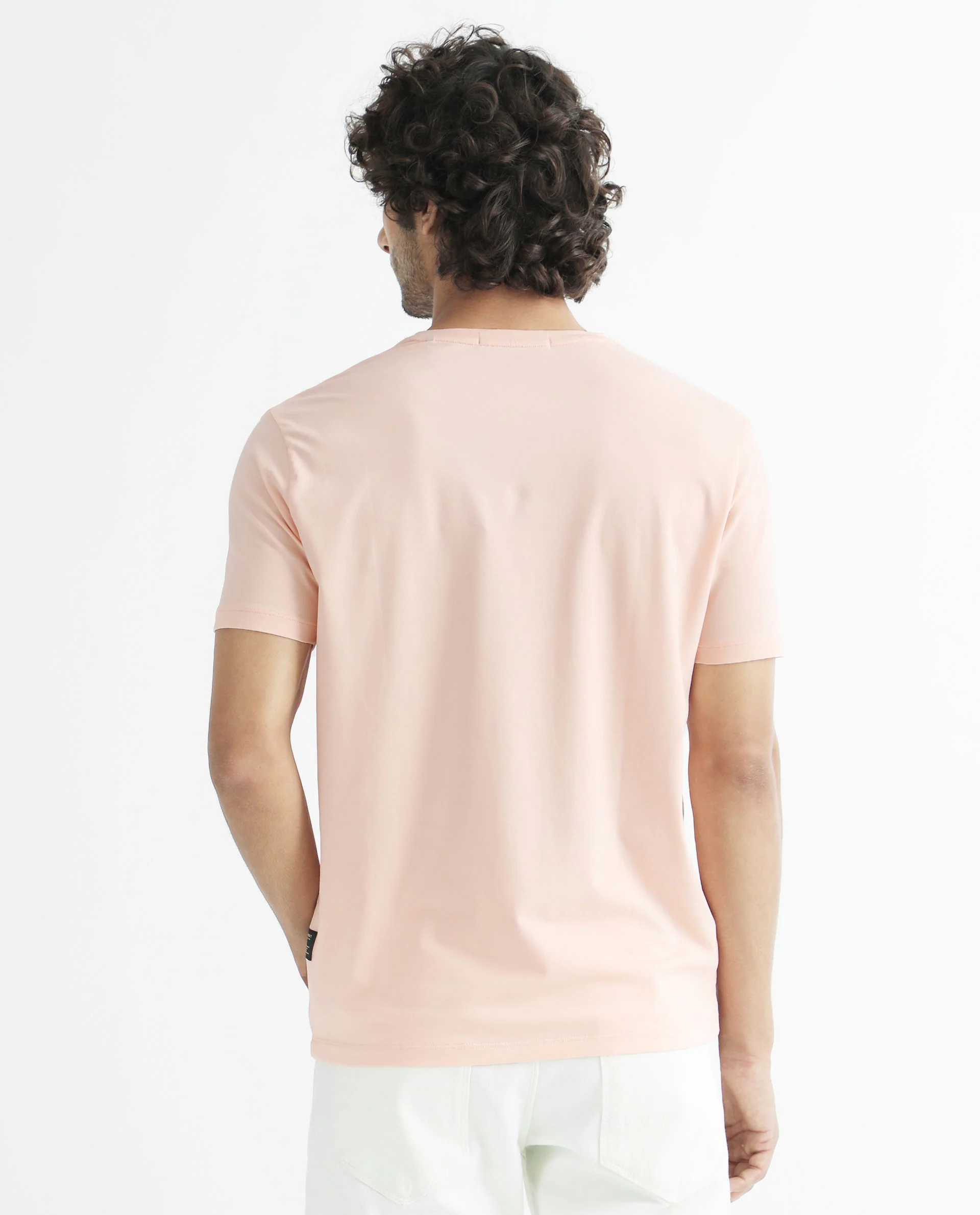 Rare Rabbit Men's Hew Peach Cotton Graphic Print Slim Fit Half Sleeve Crew Neck T-Shirt - Image 9