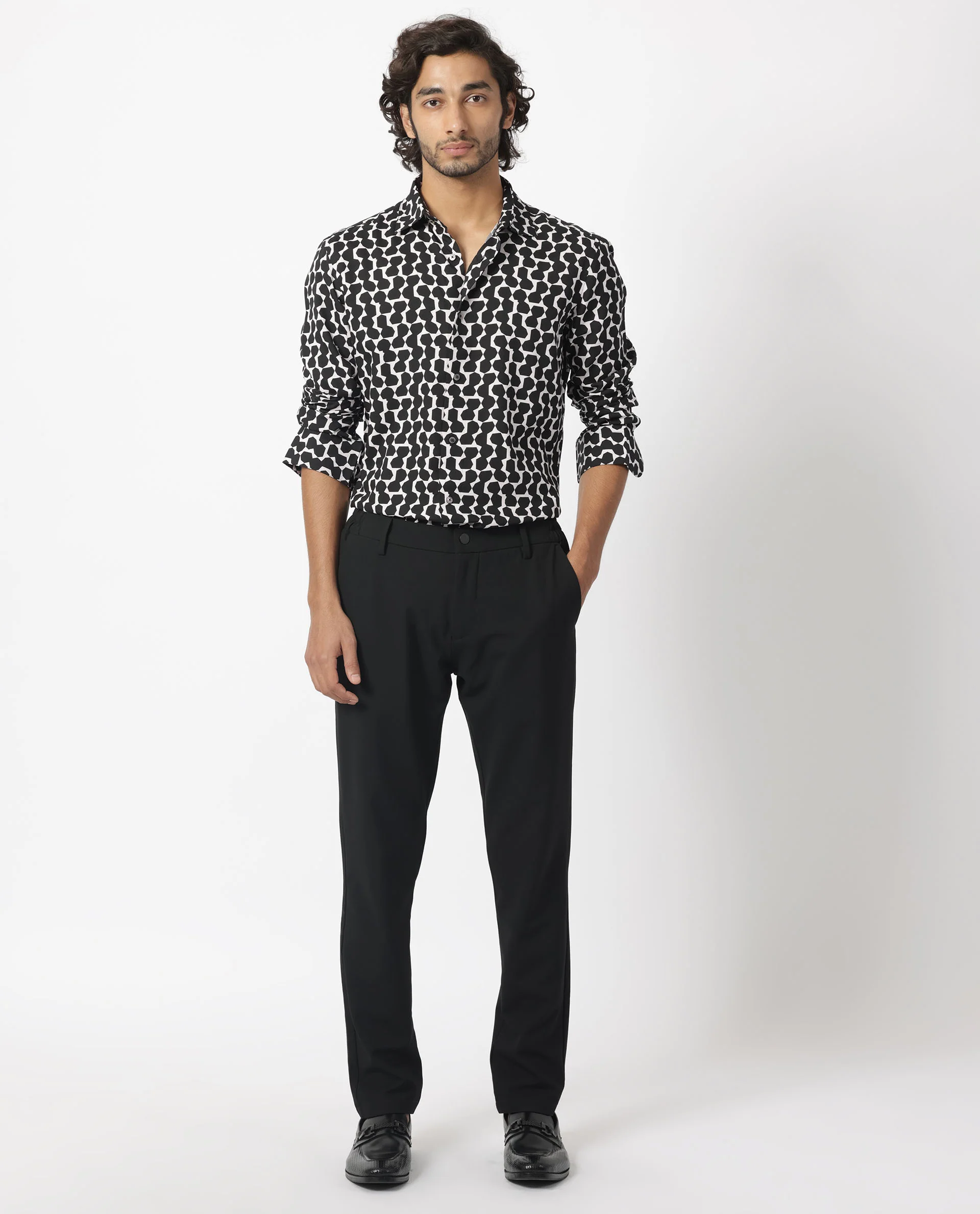 Rare Rabbit Men's Hexo Purple Viscose Geometric Print Regular Fit Full Sleeve Collared Shirt - Image 2