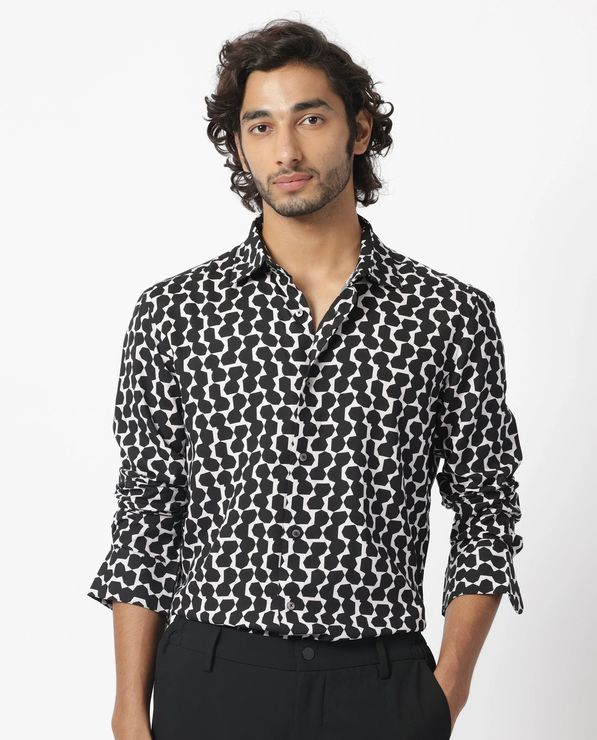 Rare Rabbit Men's Hexo Purple Viscose Geometric Print Regular Fit Full Sleeve Collared Shirt - Image 3