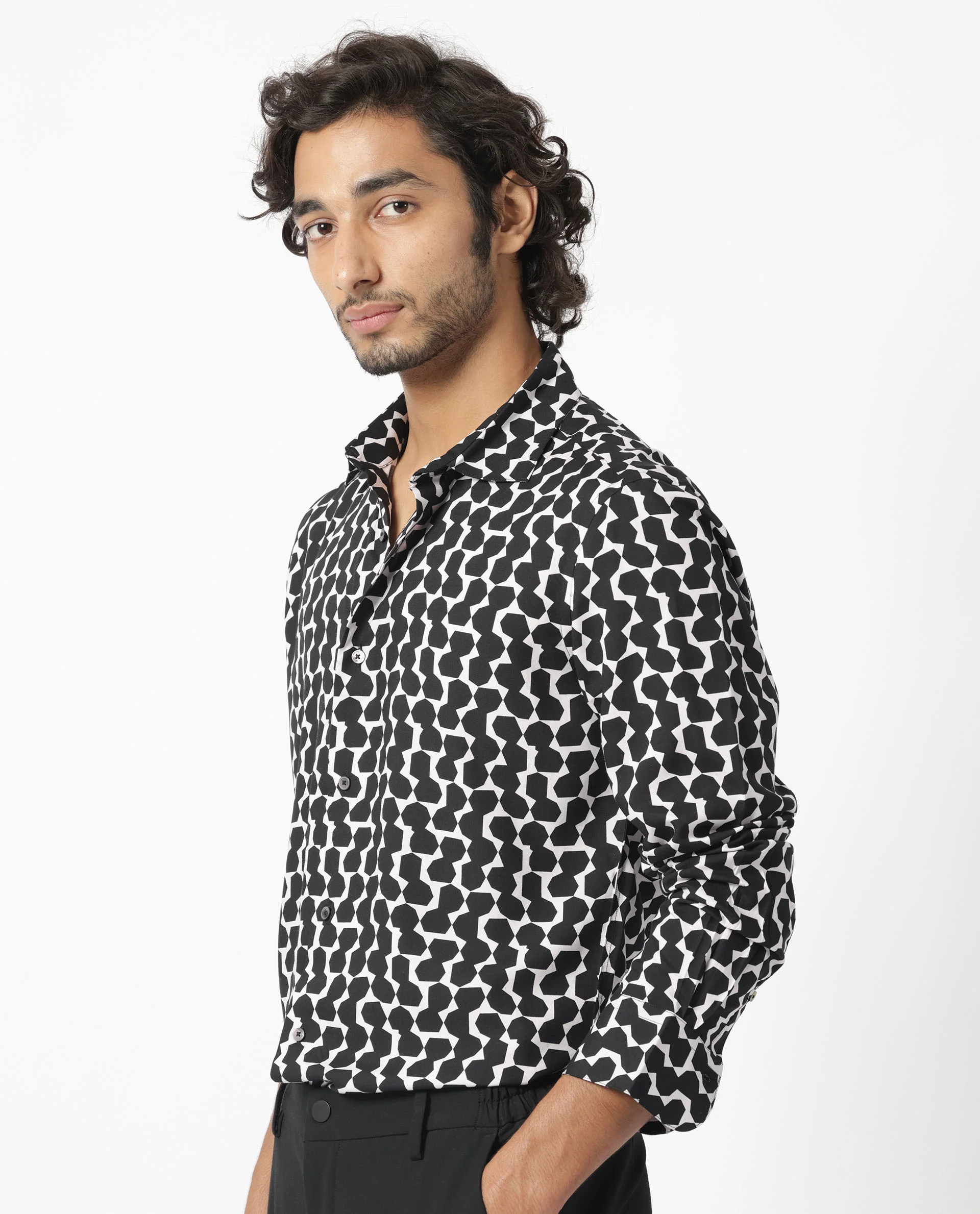 Rare Rabbit Men's Hexo Purple Viscose Geometric Print Regular Fit Full Sleeve Collared Shirt - Image 6