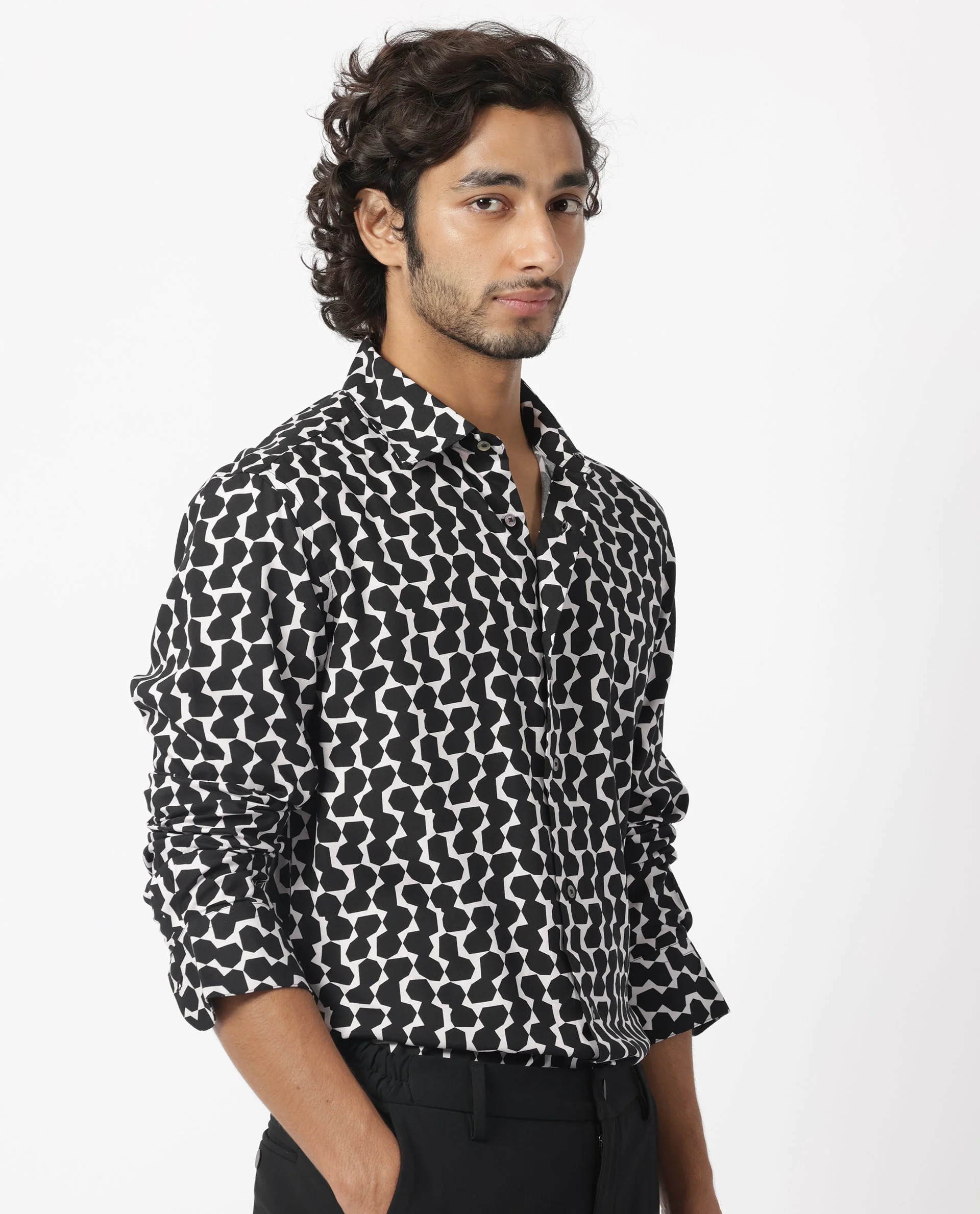 Rare Rabbit Men's Hexo Purple Viscose Geometric Print Regular Fit Full Sleeve Collared Shirt - Image 7