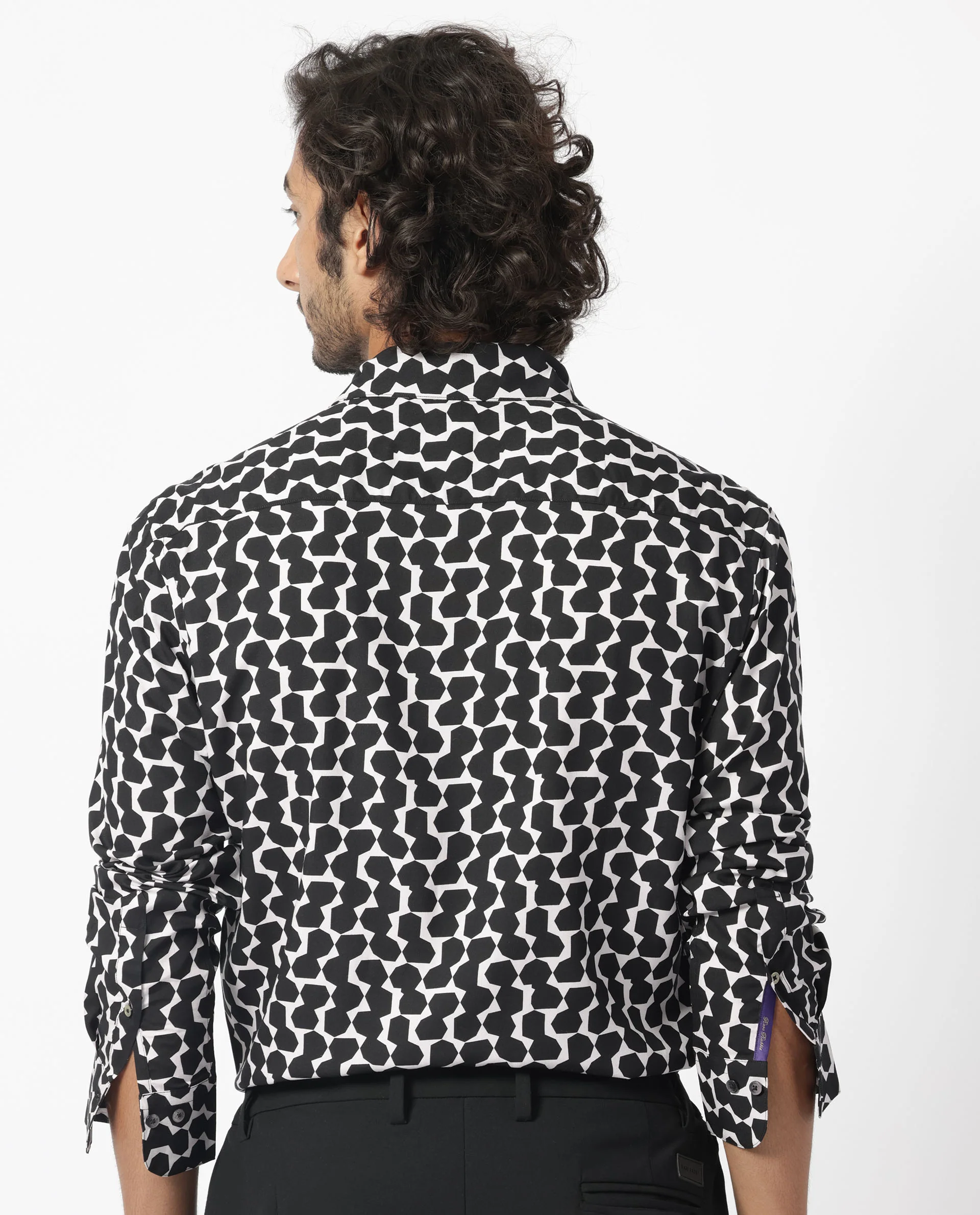 Rare Rabbit Men's Hexo Purple Viscose Geometric Print Regular Fit Full Sleeve Collared Shirt - Image 8