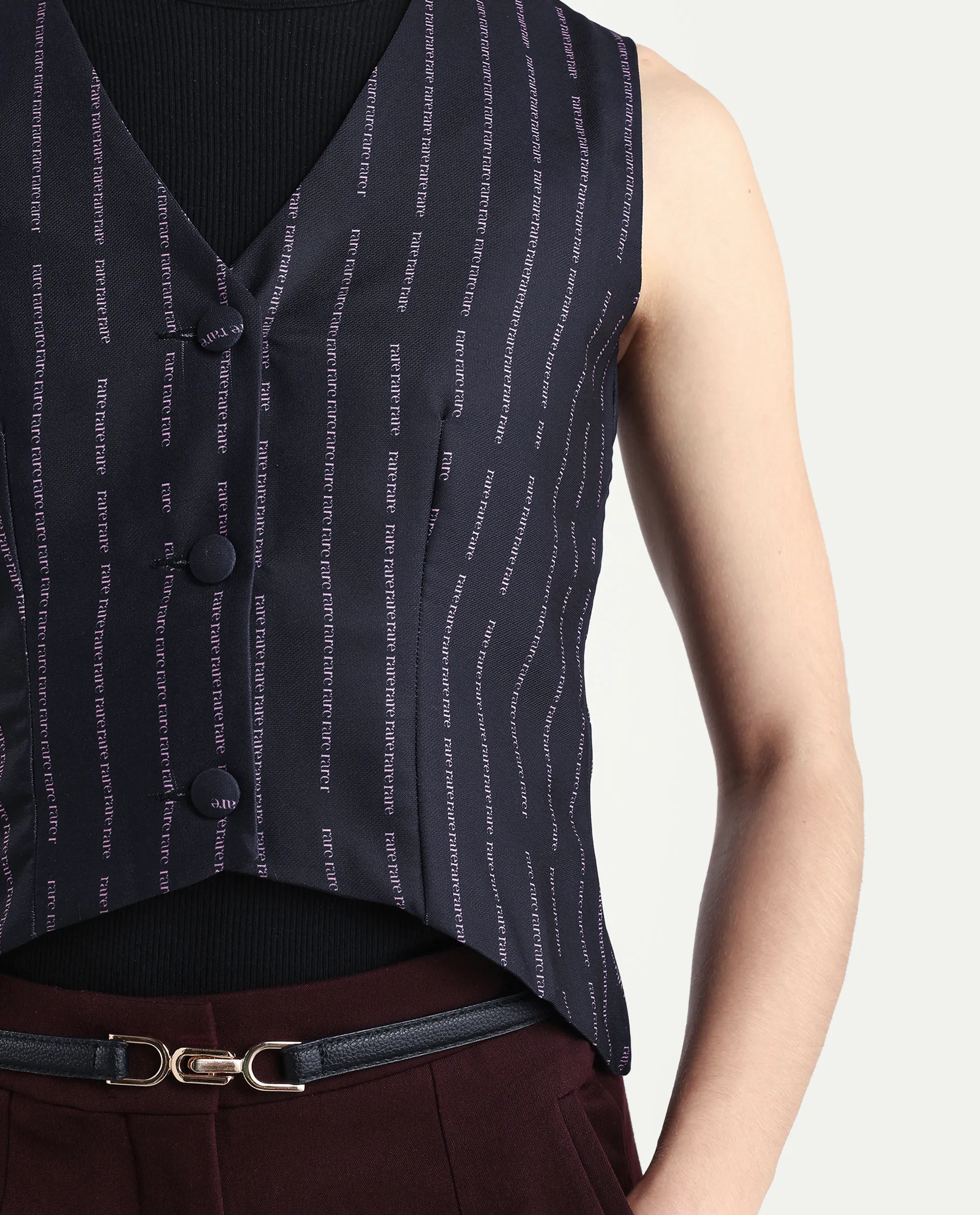 Rareism Women's Hicker Black Polyester V-Neck Striped Sleeveless Regular Fitted Top - Image 4