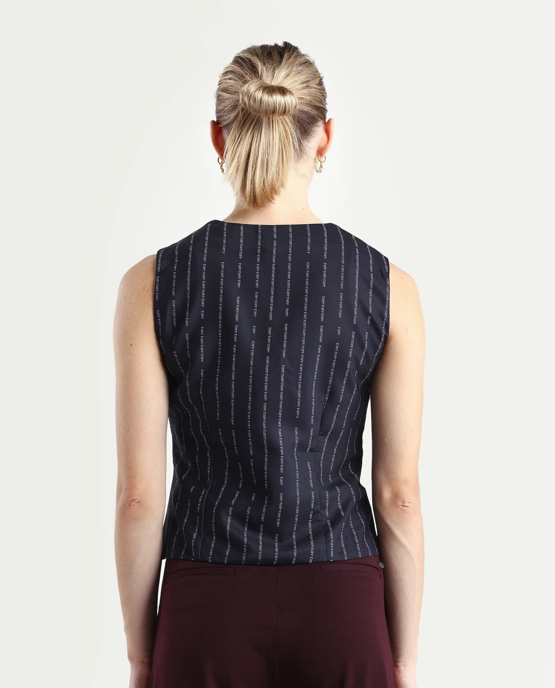 Rareism Women's Hicker Black Polyester V-Neck Striped Sleeveless Regular Fitted Top - Image 7