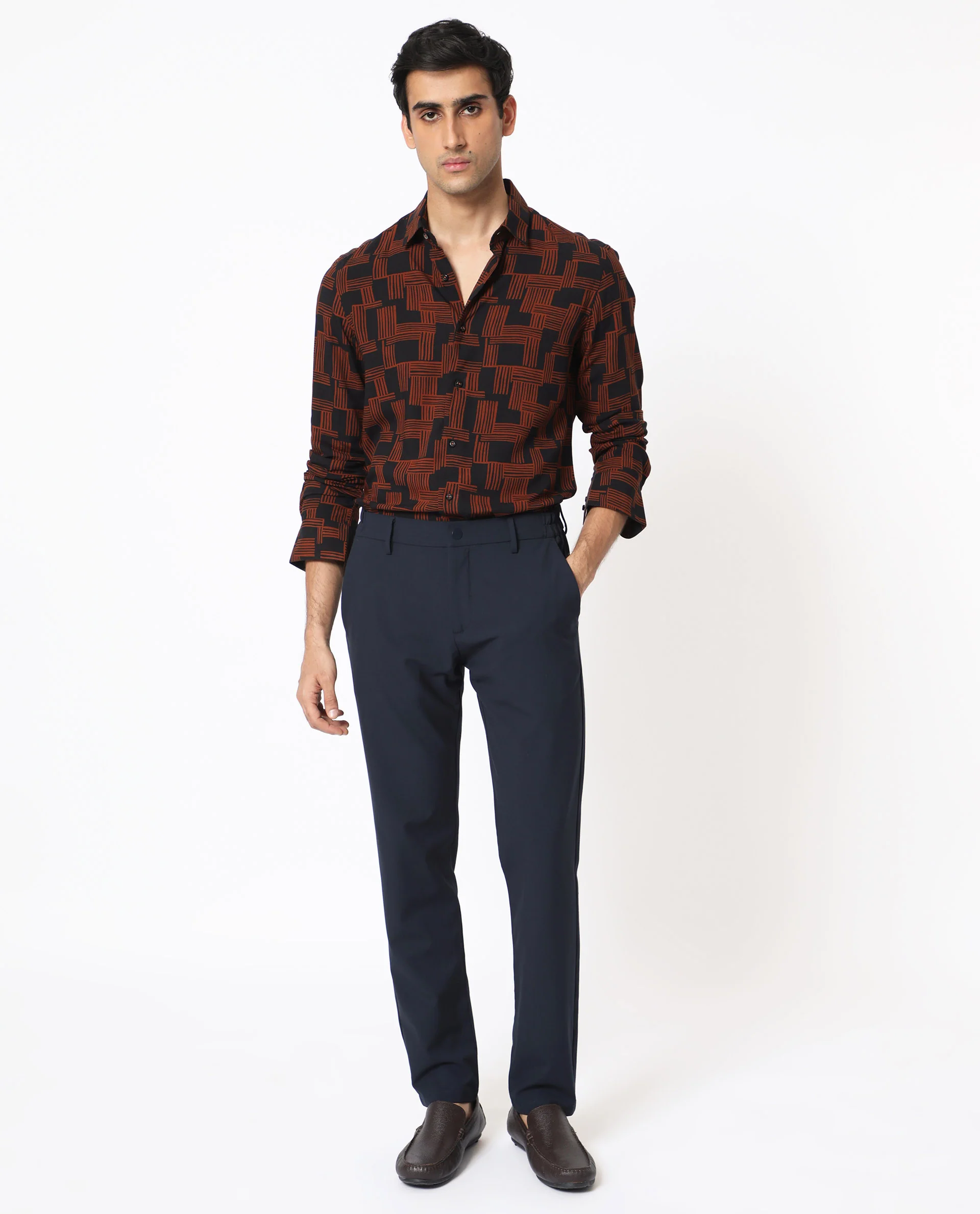 Rare Rabbit Men's Hicks Black Viscose Geometric Print Regular Fit Full Sleeve Collared Shirt - Image 2