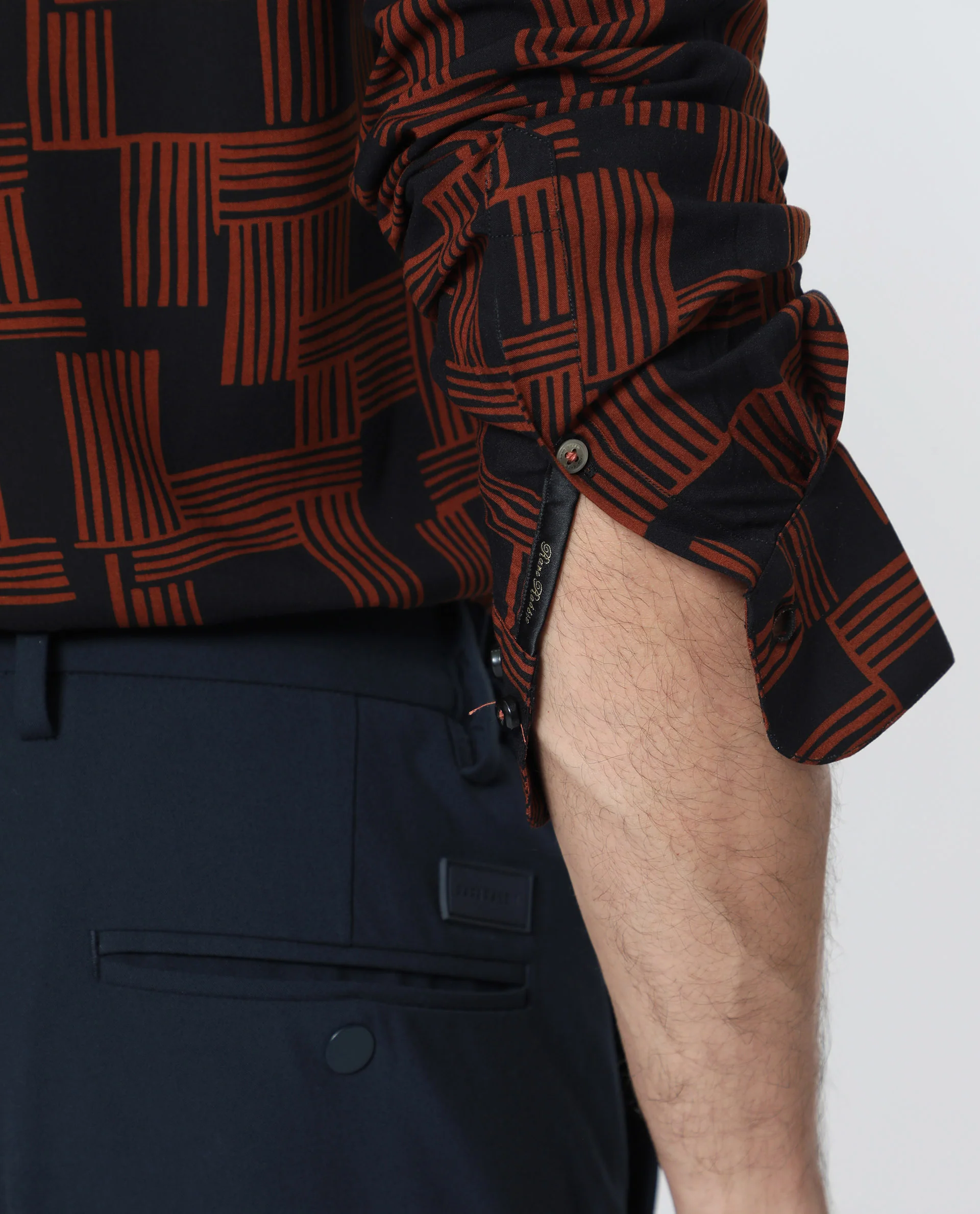 Rare Rabbit Men's Hicks Black Viscose Geometric Print Regular Fit Full Sleeve Collared Shirt - Image 4