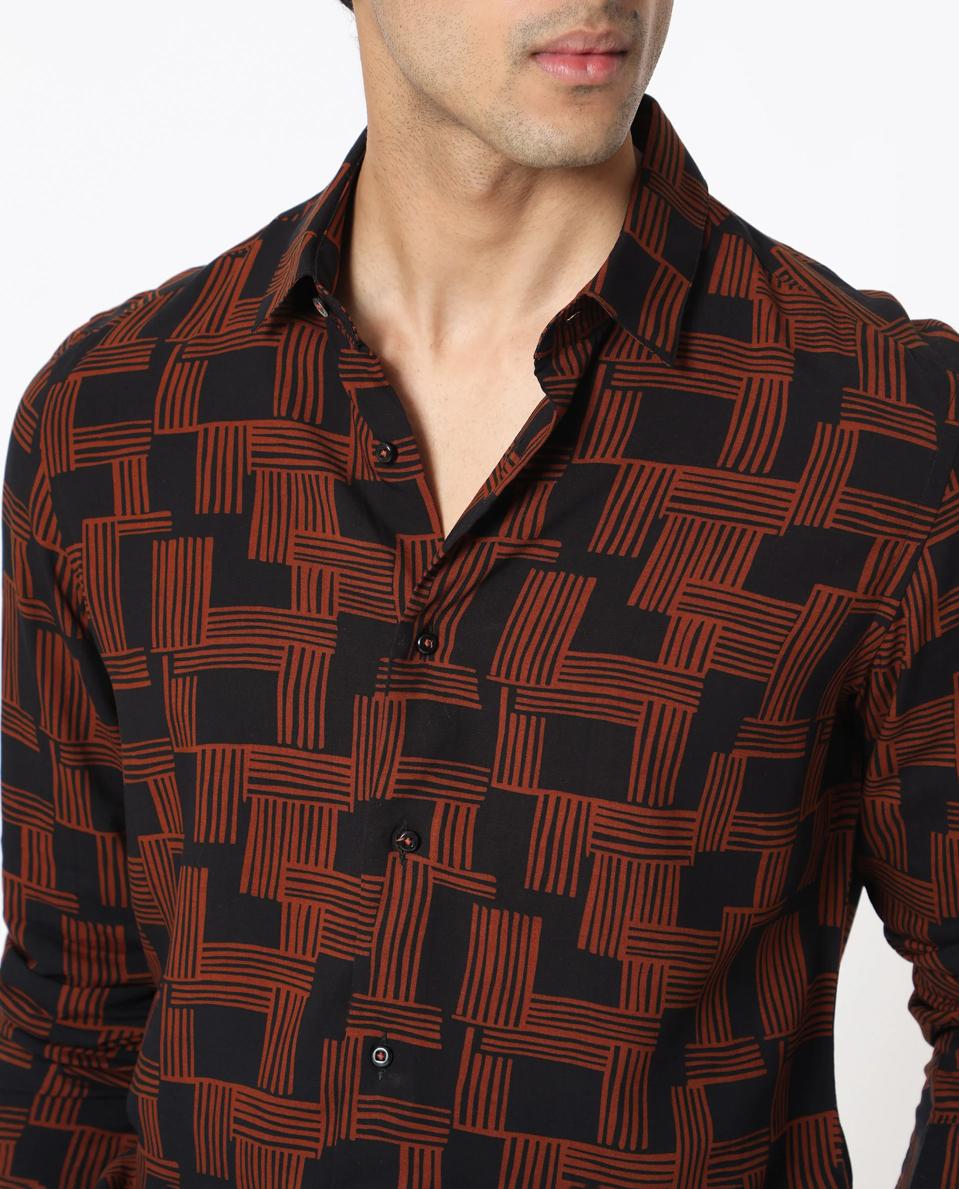 Rare Rabbit Men's Hicks Black Viscose Geometric Print Regular Fit Full Sleeve Collared Shirt - Image 5