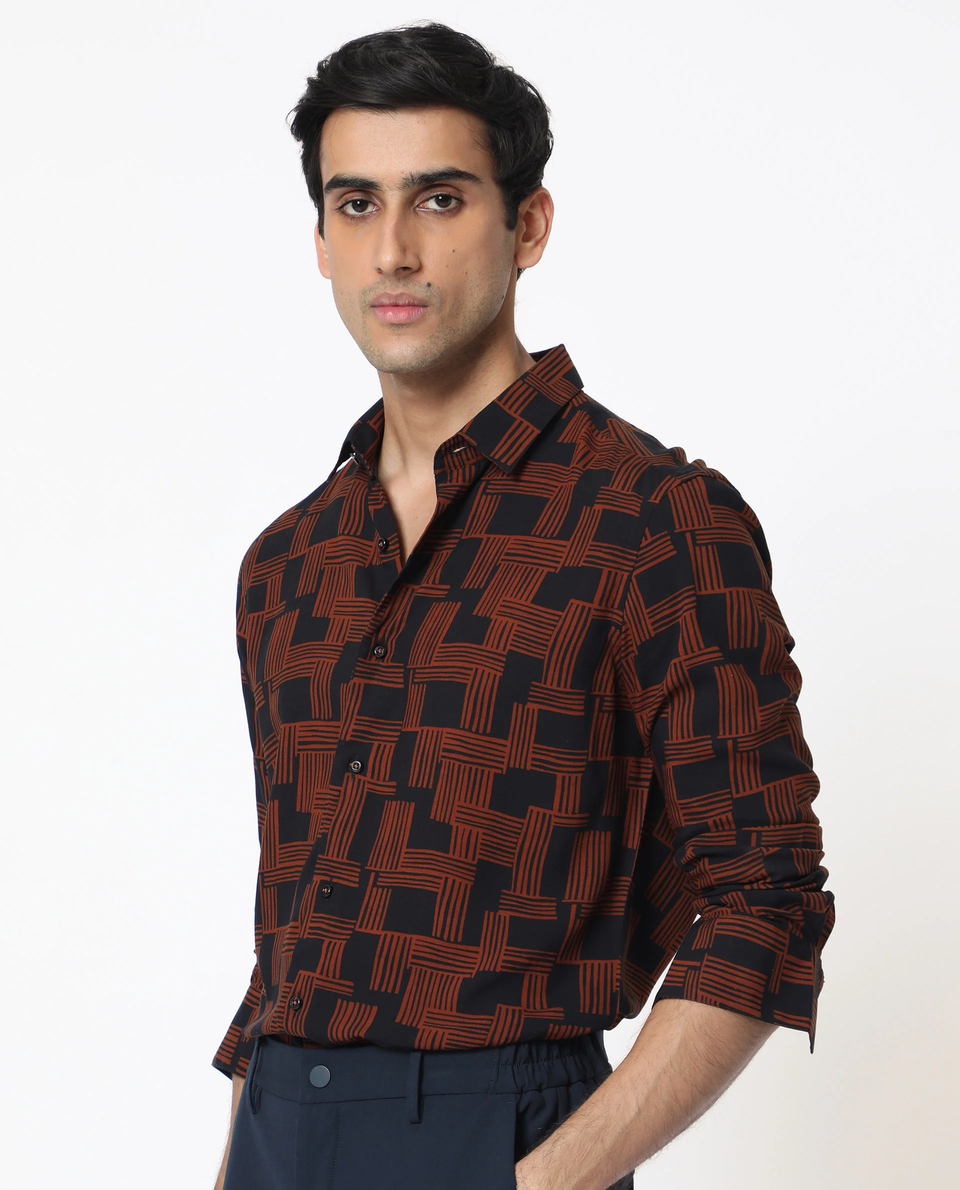 Rare Rabbit Men's Hicks Black Viscose Geometric Print Regular Fit Full Sleeve Collared Shirt - Image 6