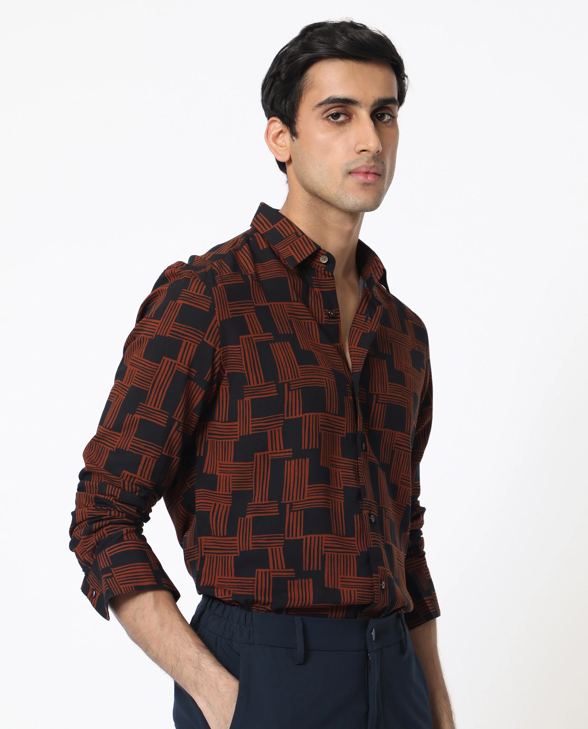 Rare Rabbit Men's Hicks Black Viscose Geometric Print Regular Fit Full Sleeve Collared Shirt - Image 7