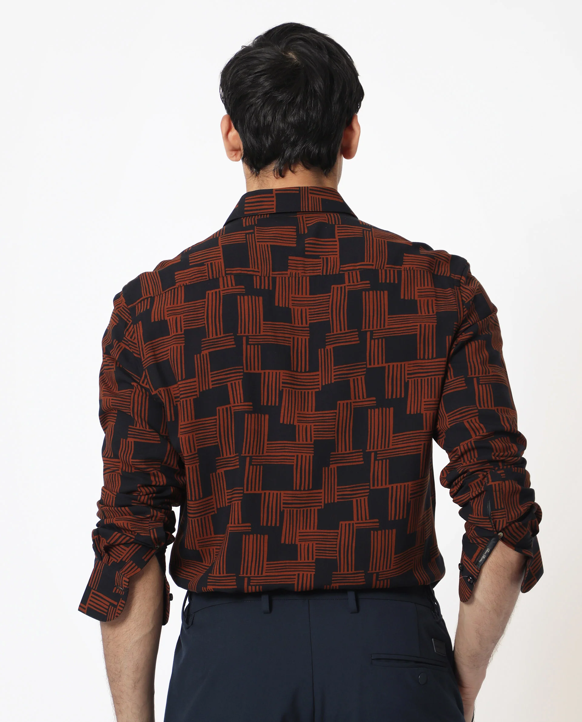 Rare Rabbit Men's Hicks Black Viscose Geometric Print Regular Fit Full Sleeve Collared Shirt - Image 8