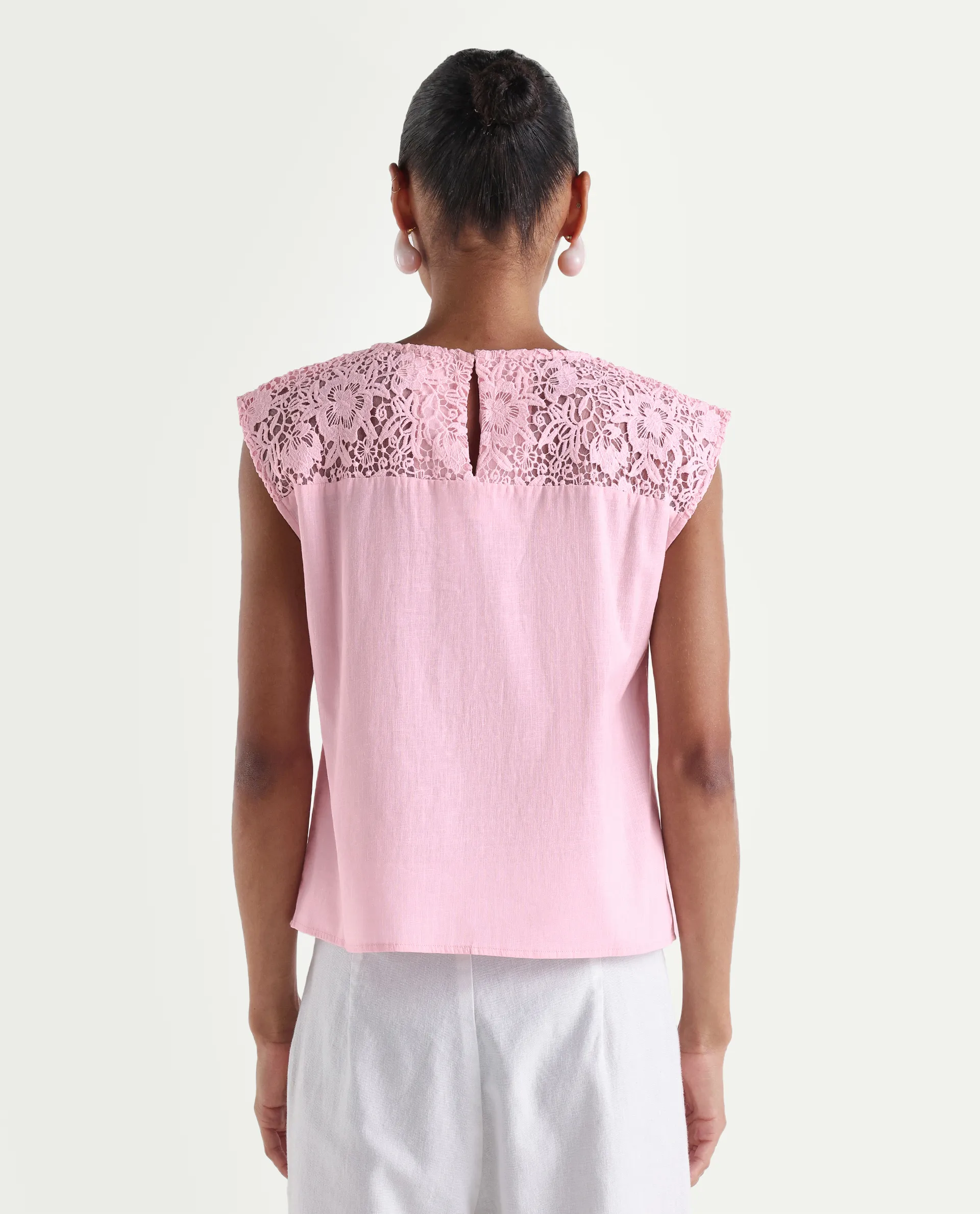 Rareism Women's Hige Light Pink Cotton Crew Neck Regular Plain Top - Image 7