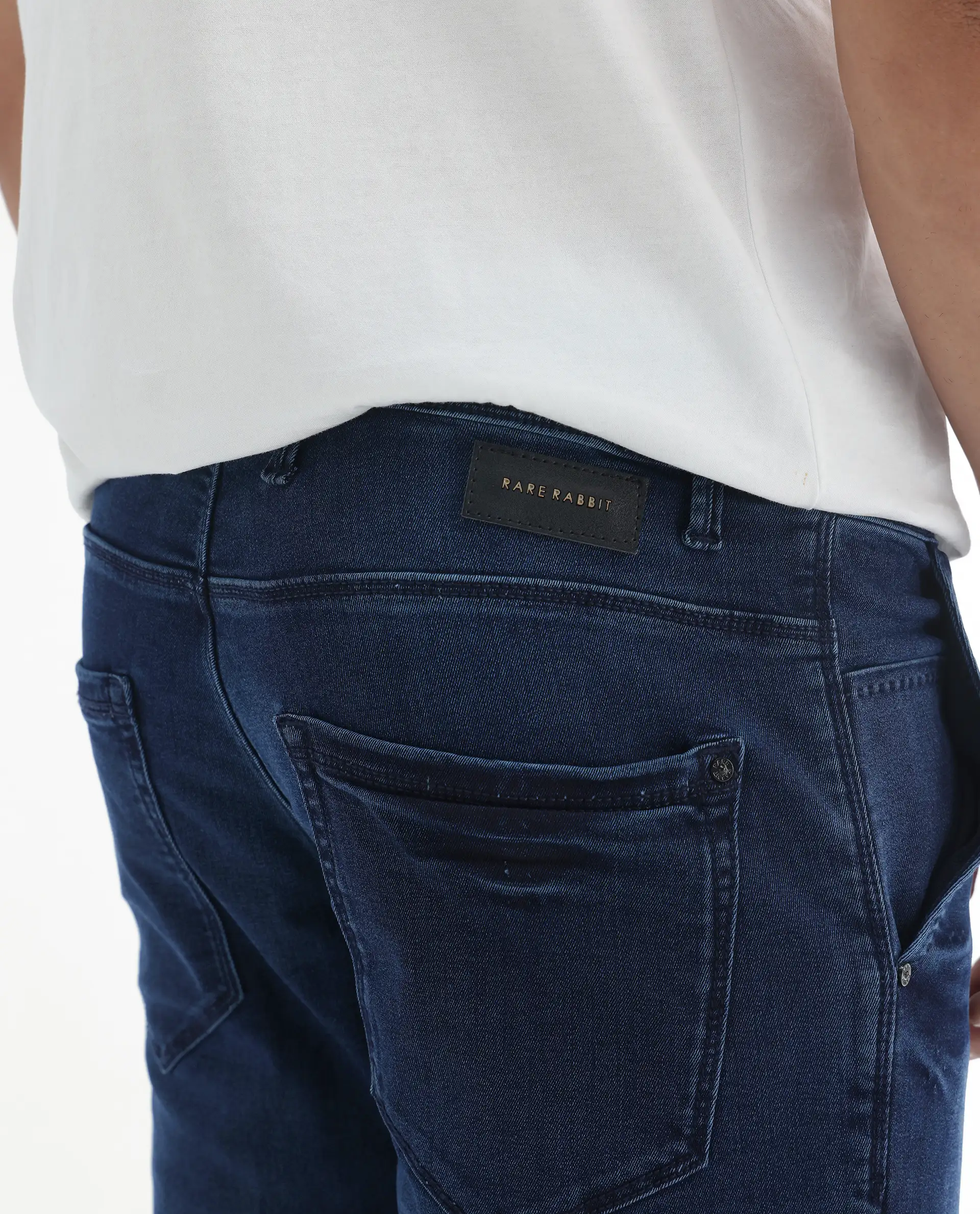 Rare Rabbit Men's Higg Blue Cotton Plain Hawk Slim Fit Jeans - Image 7