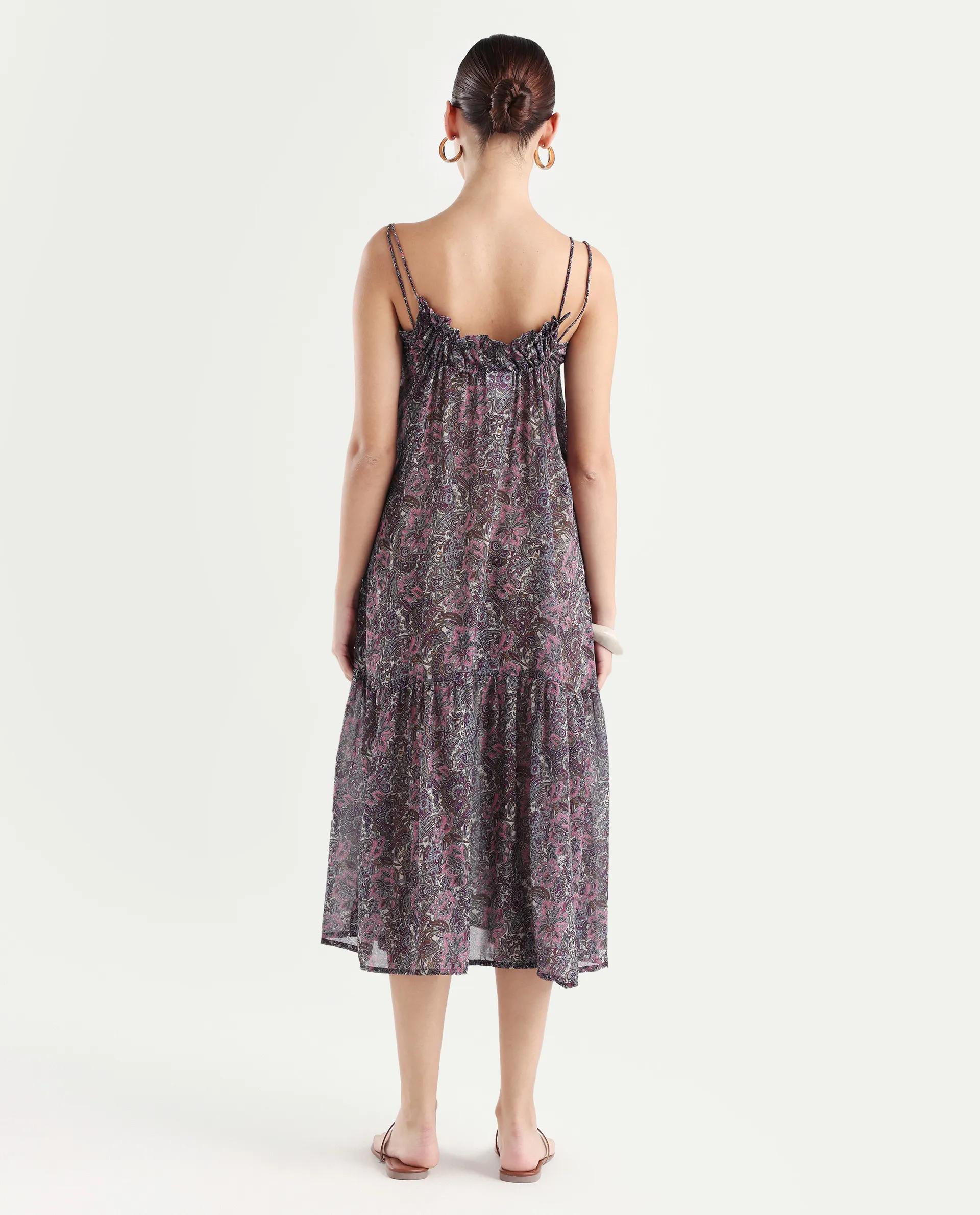 Rareism Women's Hilda Pink V-Neck Abstract Print Sleeveless Knee Length Regular Fit Dress - Image 6
