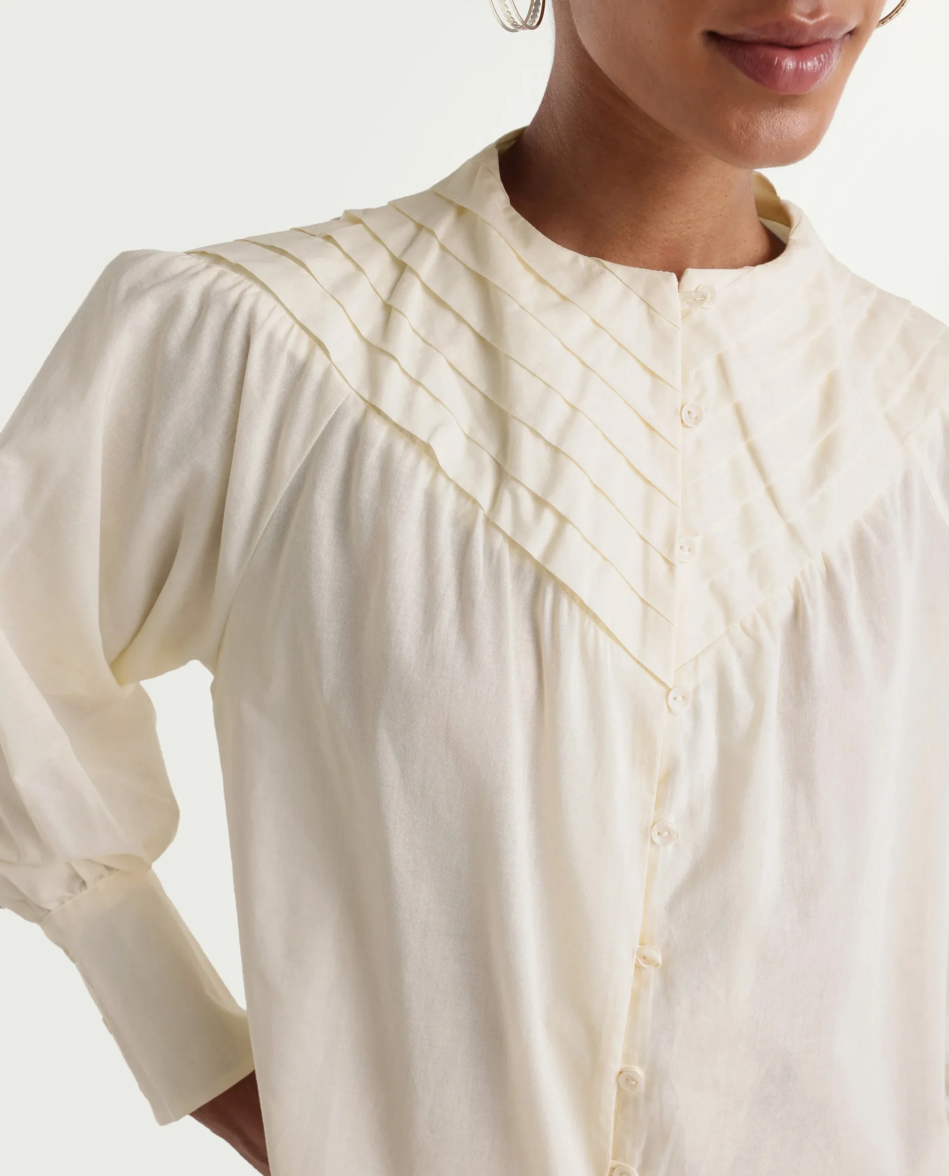 Rareism Women's Hilm Primary Beige Cotton Full Sleeve Crew Neck Regular Fit Top - Image 4