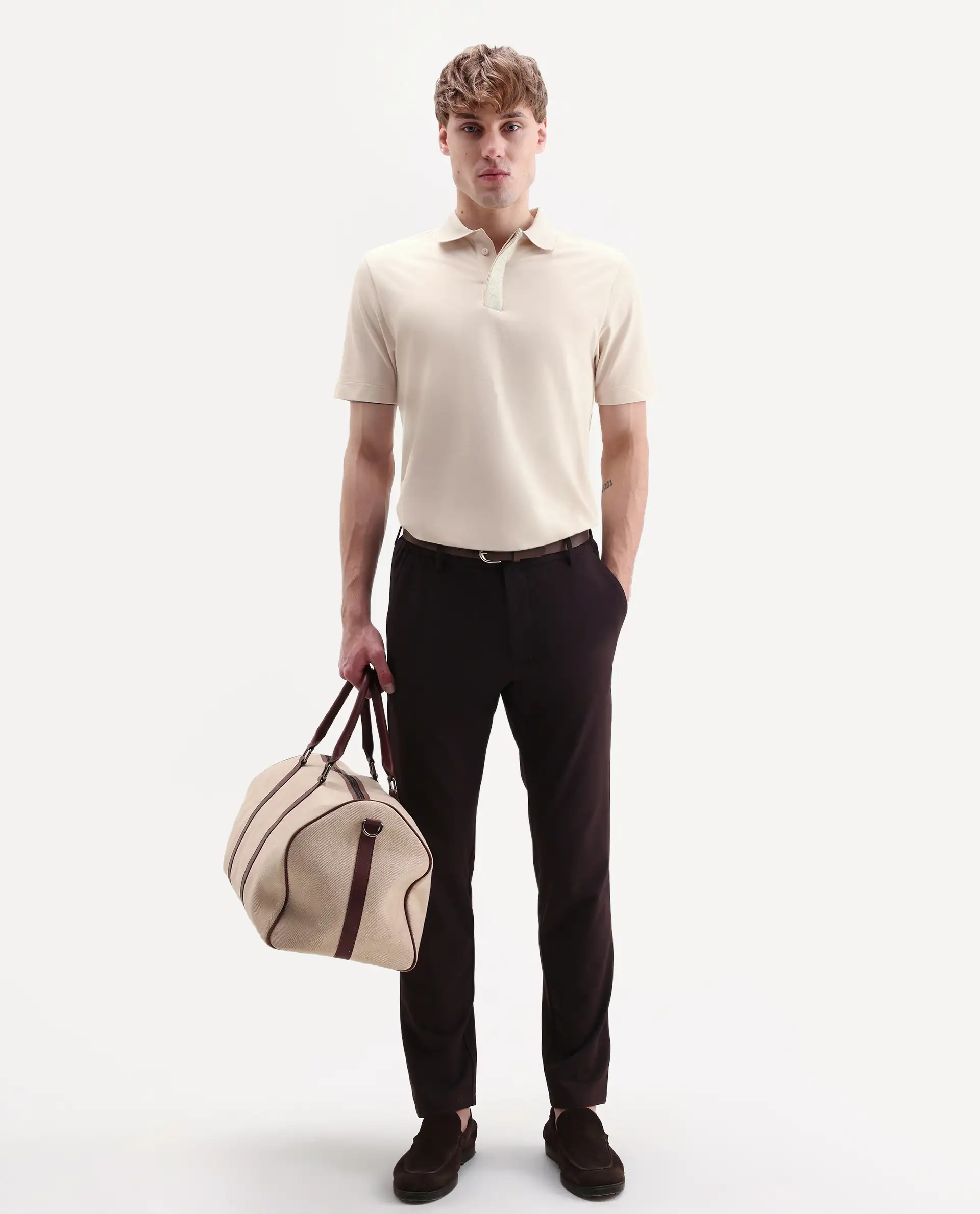 Rare Rabbit Men's Hin-S26 Off White Cotton Blend Fabric Half Sleeve Spread Collar Regular Fit Plain Polo - Image 2
