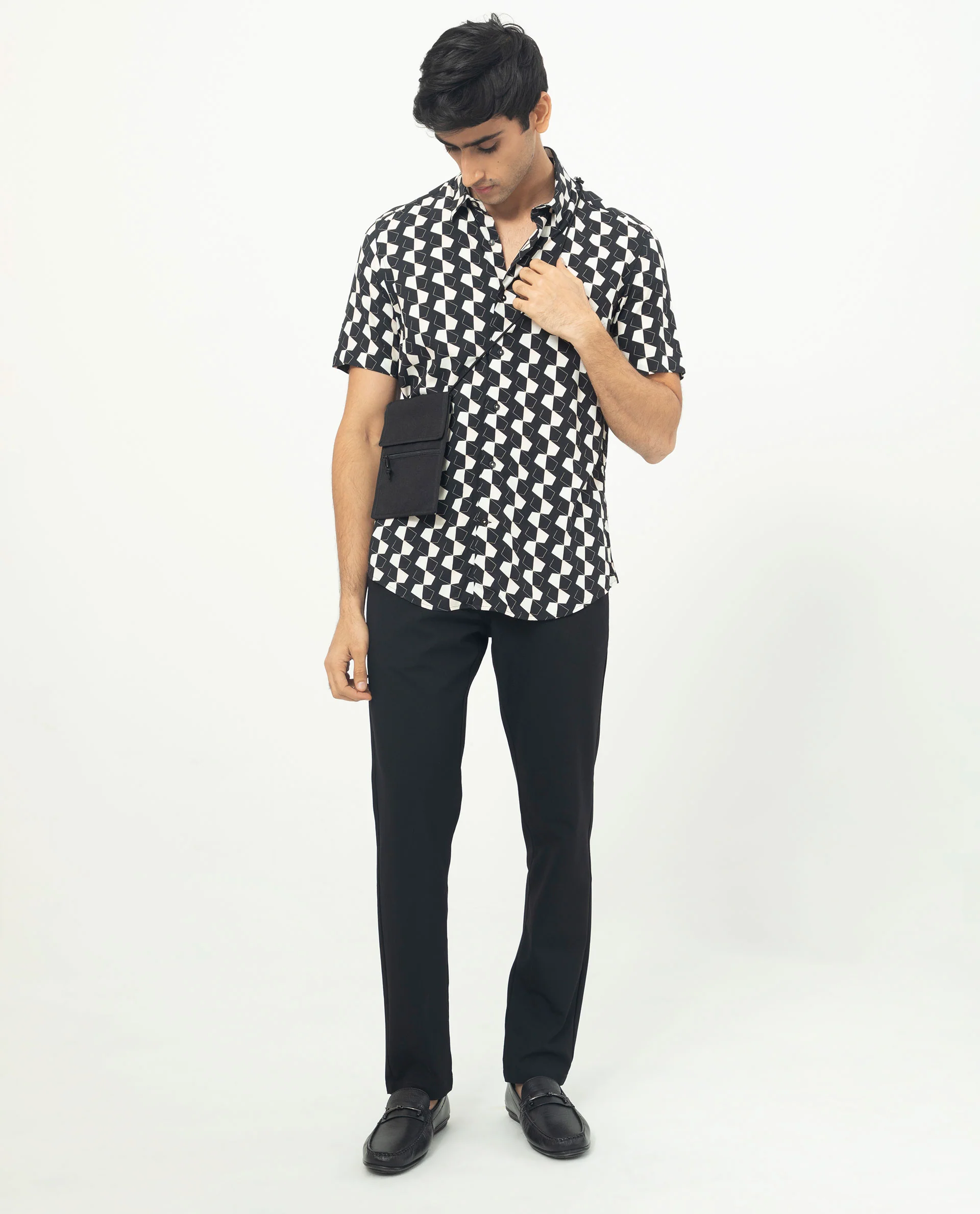 Rare Rabbit Men's Hinge Black Viscose Geometric Print Regular Fit Half Sleeve Collared Shirt - Image 6