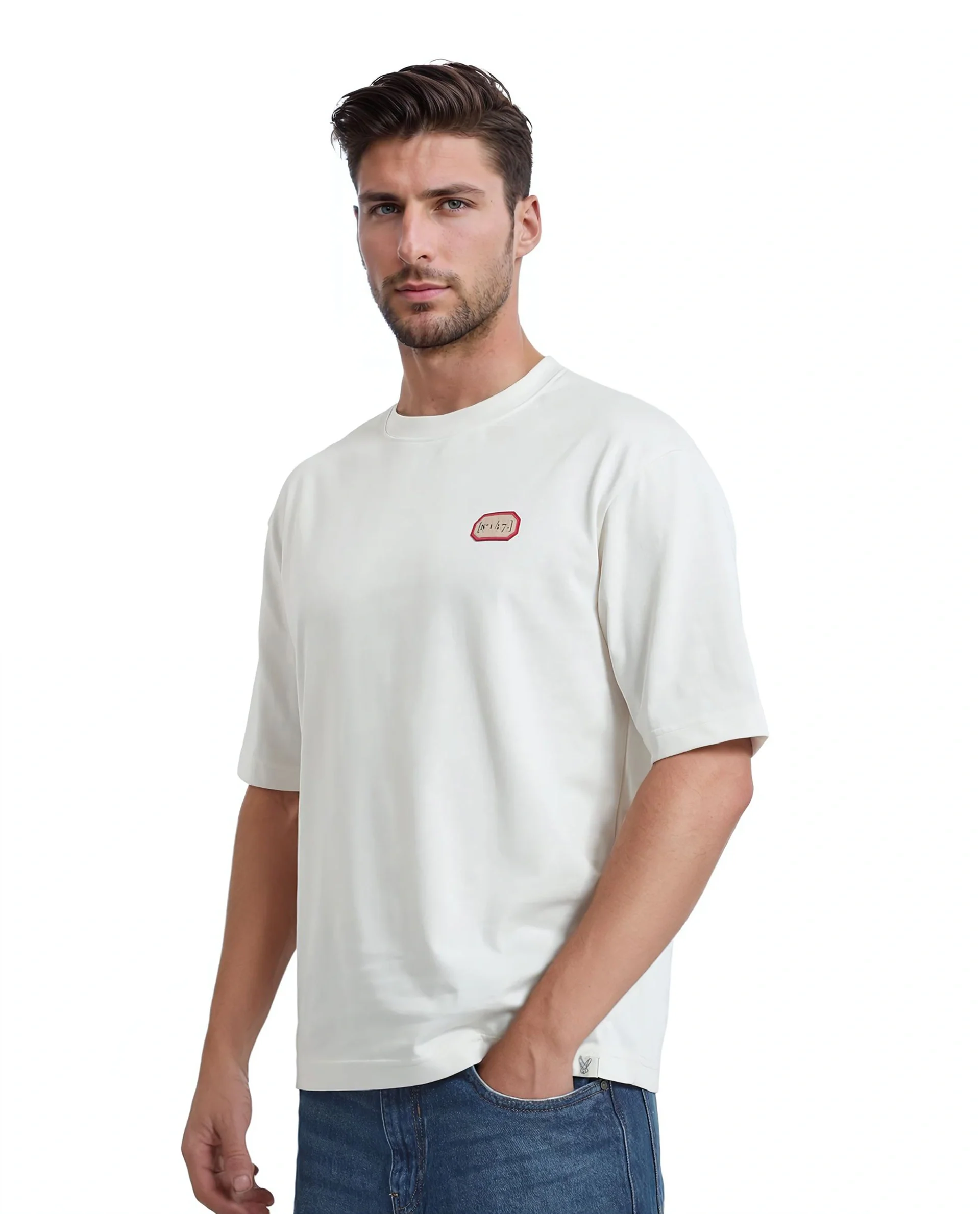 Rare Rabbit Men's Hirm Off White Cotton Graphic Print Qlo Fit Half Sleeve Crew Neck T-Shirt - Image 5