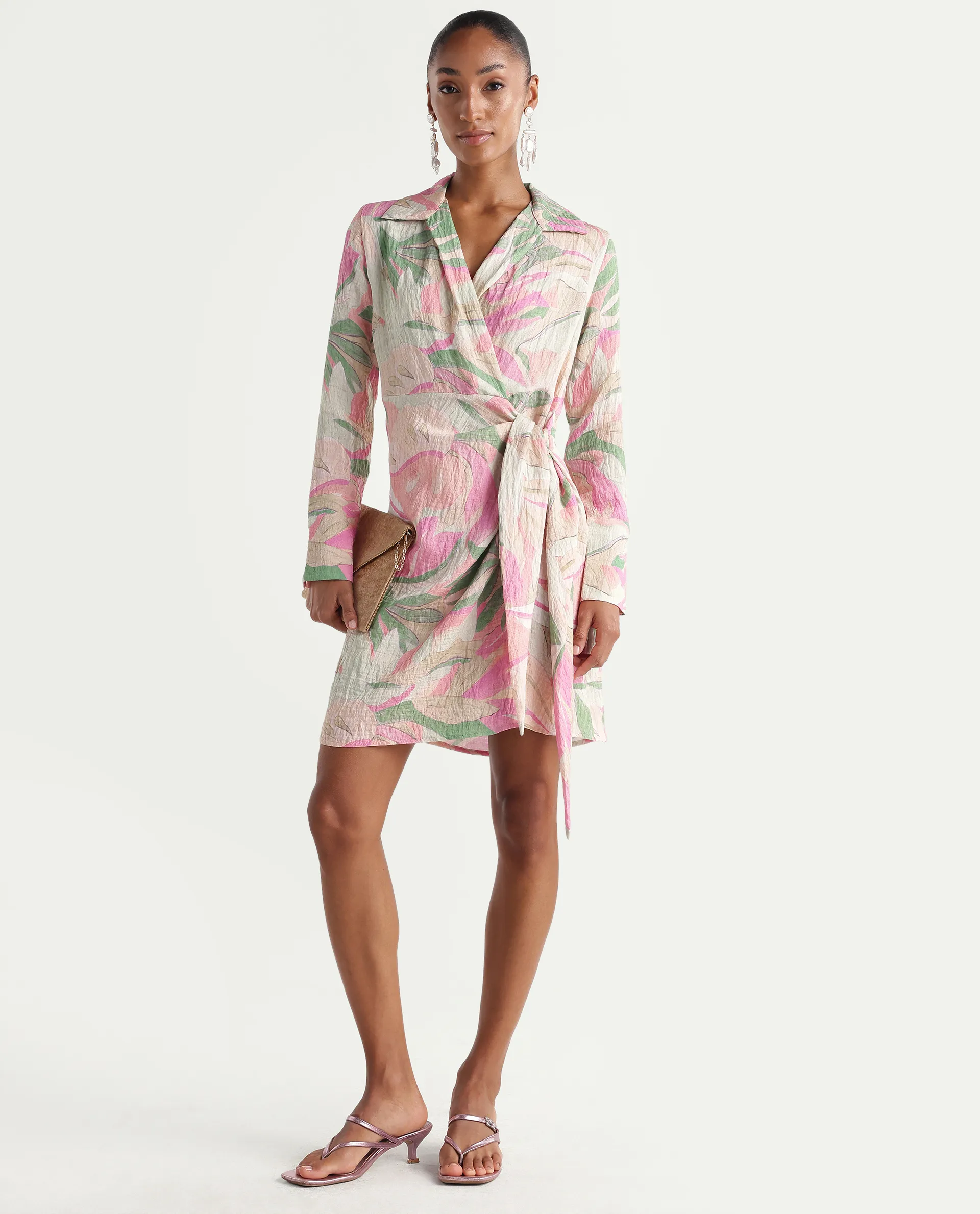 Rareism Women's Hiro Multi Viscose Blend Johnny Collar Wrap Abstract Print Dress - Image 2