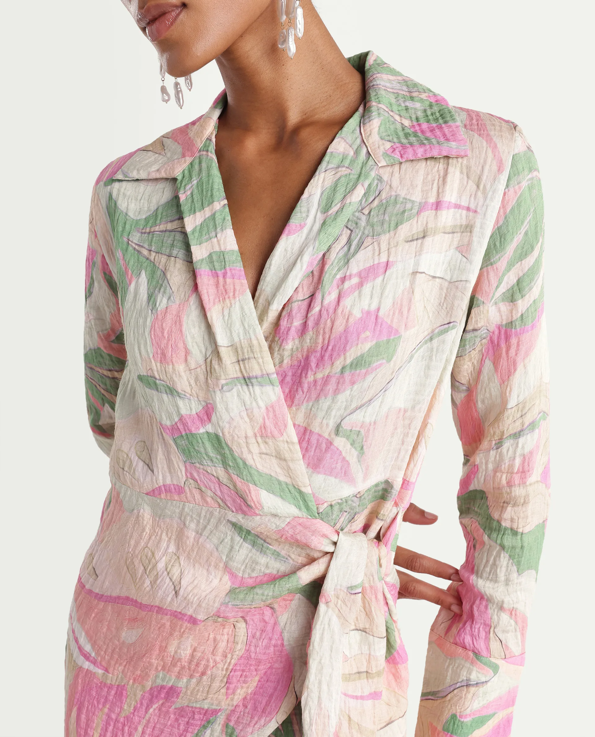 Rareism Women's Hiro Multi Viscose Blend Johnny Collar Wrap Abstract Print Dress - Image 3