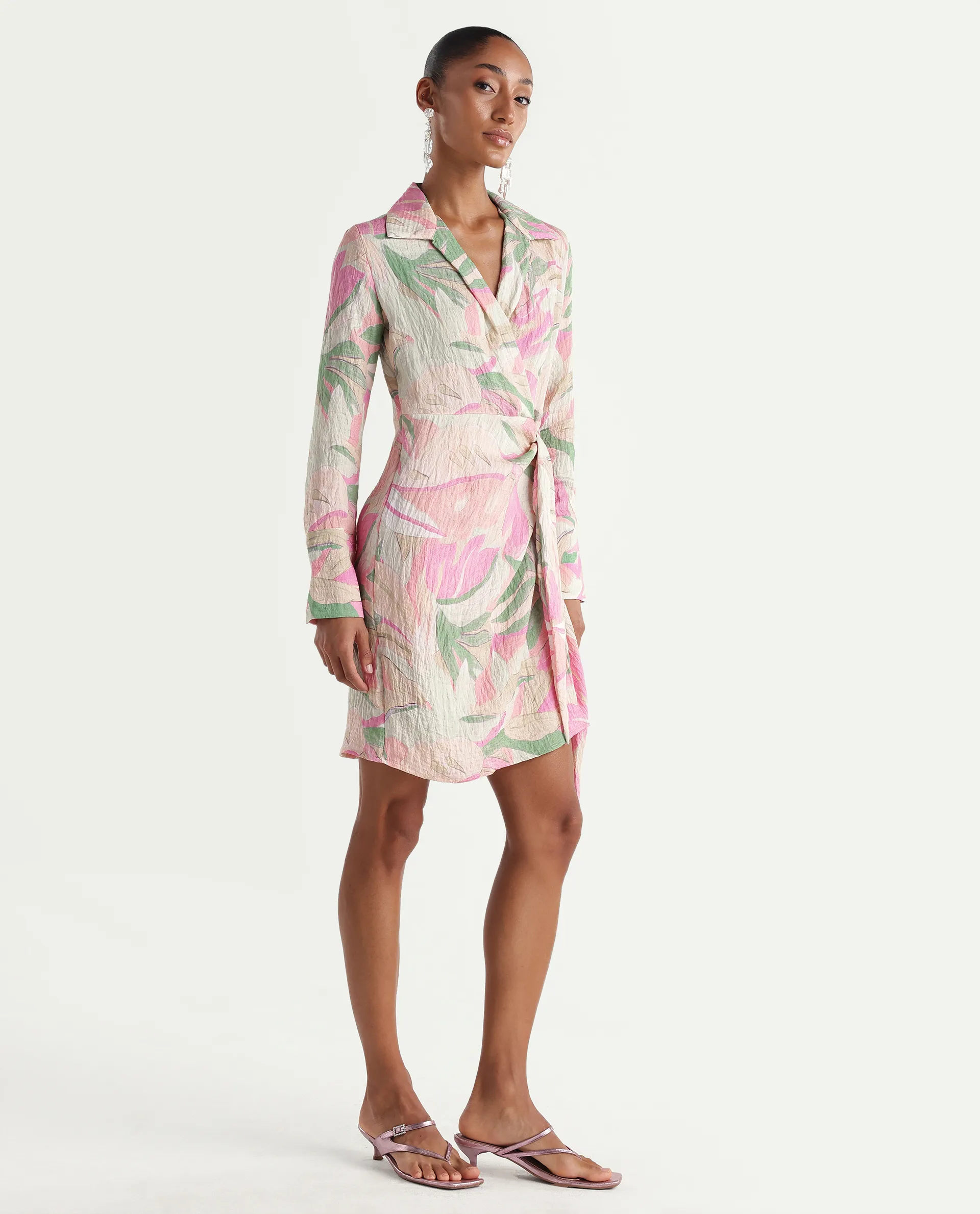 Rareism Women's Hiro Multi Viscose Blend Johnny Collar Wrap Abstract Print Dress - Image 6