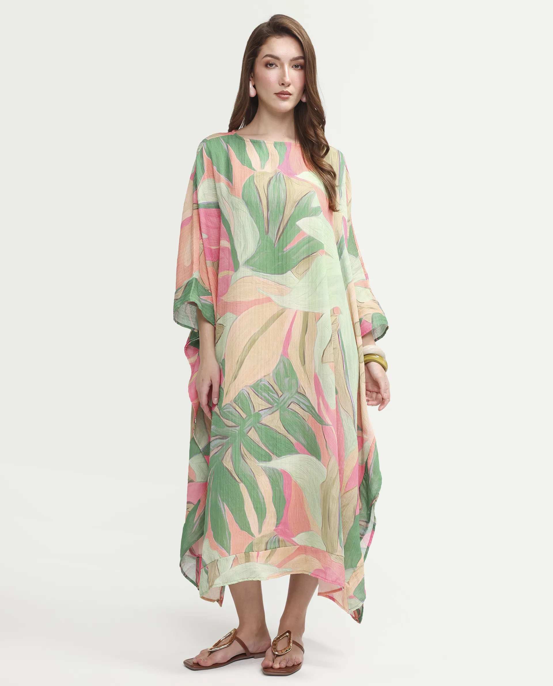 Rareism Women's Hirof Multi Polyester Full Sleeve Crew Neck Kaftan Fit Printed Dress - Image 2