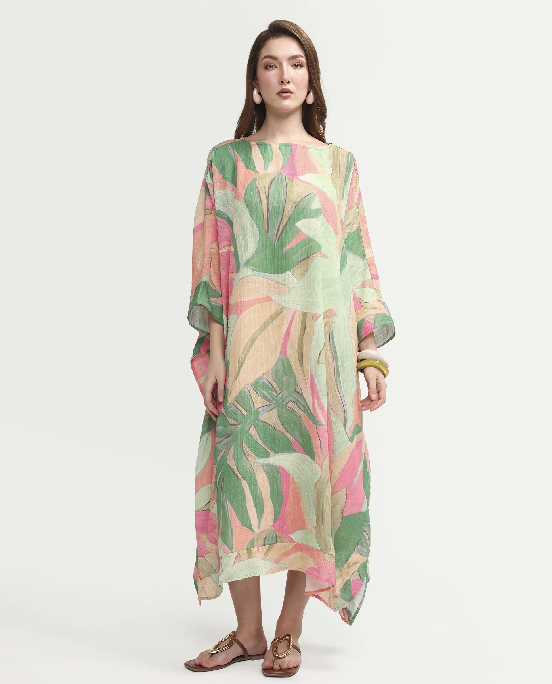 Rareism Women's Hirof Multi Polyester Full Sleeve Crew Neck Kaftan Fit Printed Dress - Image 4