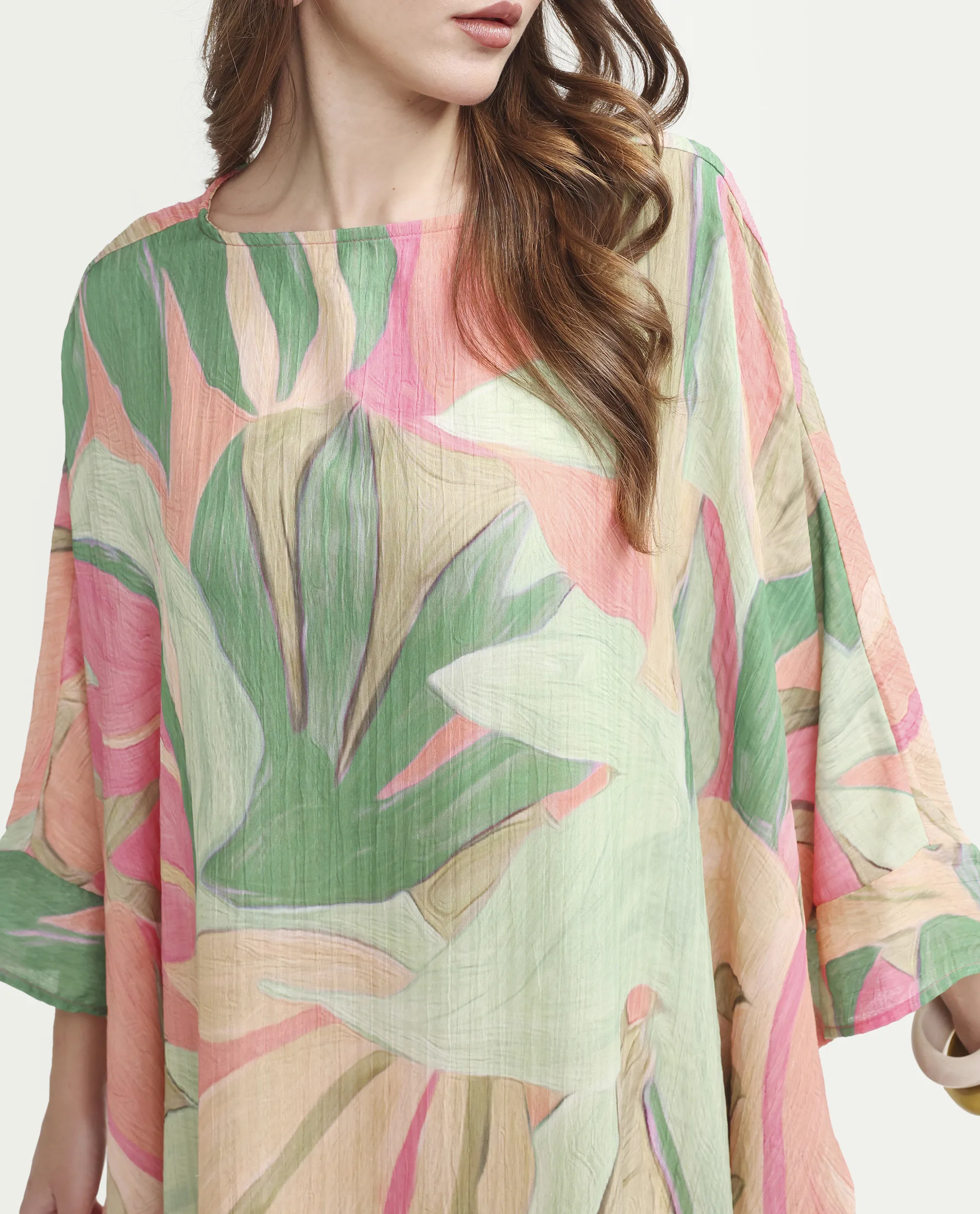 Rareism Women's Hirof Multi Polyester Full Sleeve Crew Neck Kaftan Fit Printed Dress - Image 5