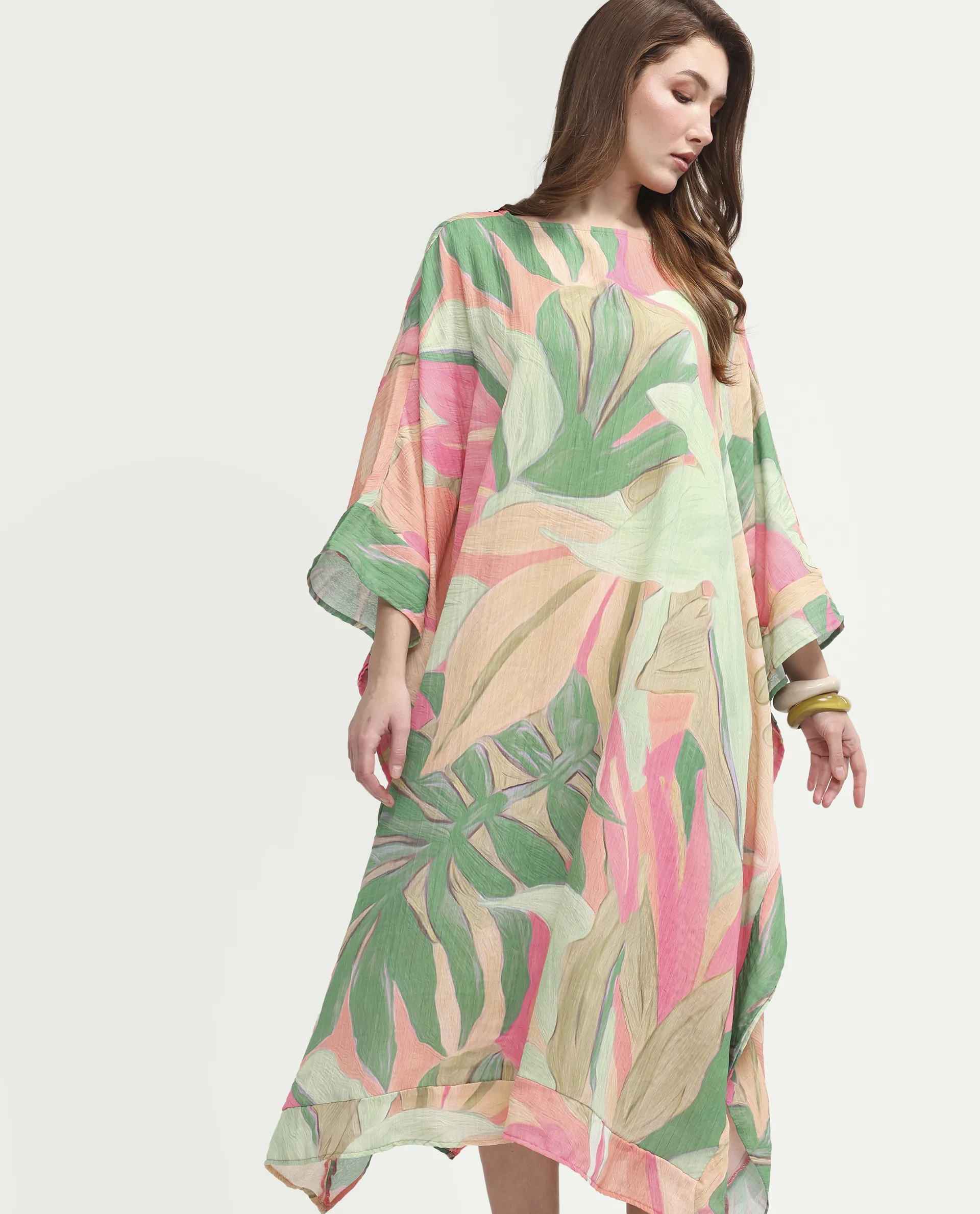 Rareism Women's Hirof Multi Polyester Full Sleeve Crew Neck Kaftan Fit Printed Dress - Image 6
