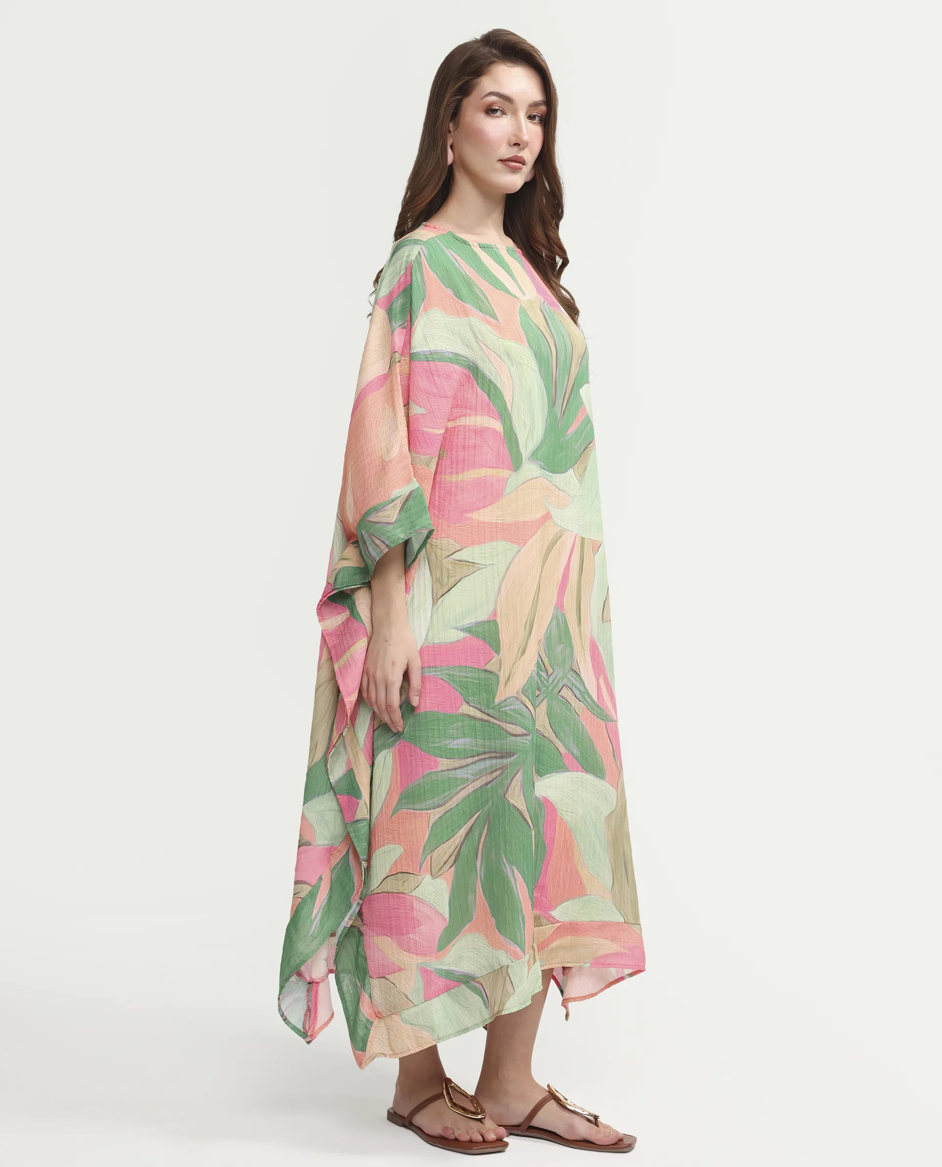 Rareism Women's Hirof Multi Polyester Full Sleeve Crew Neck Kaftan Fit Printed Dress - Image 7
