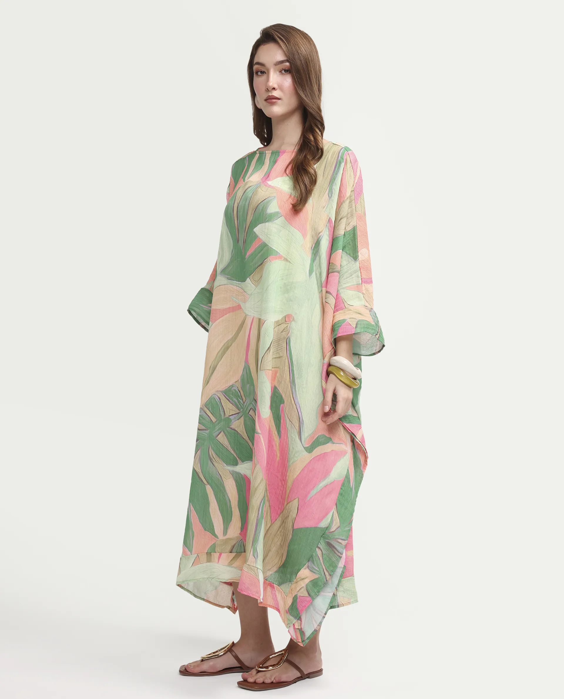 Rareism Women's Hirof Multi Polyester Full Sleeve Crew Neck Kaftan Fit Printed Dress - Image 8