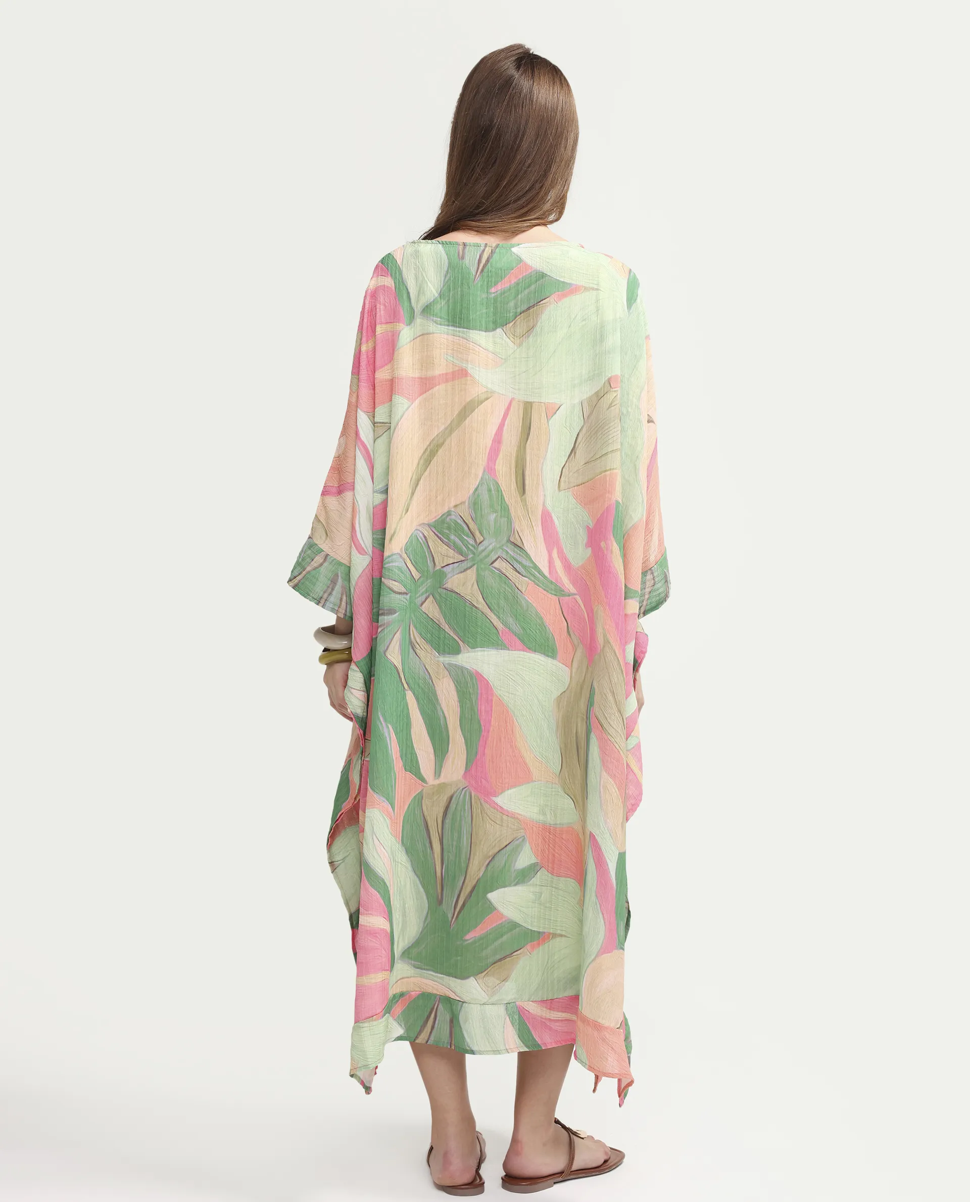 Rareism Women's Hirof Multi Polyester Full Sleeve Crew Neck Kaftan Fit Printed Dress - Image 9