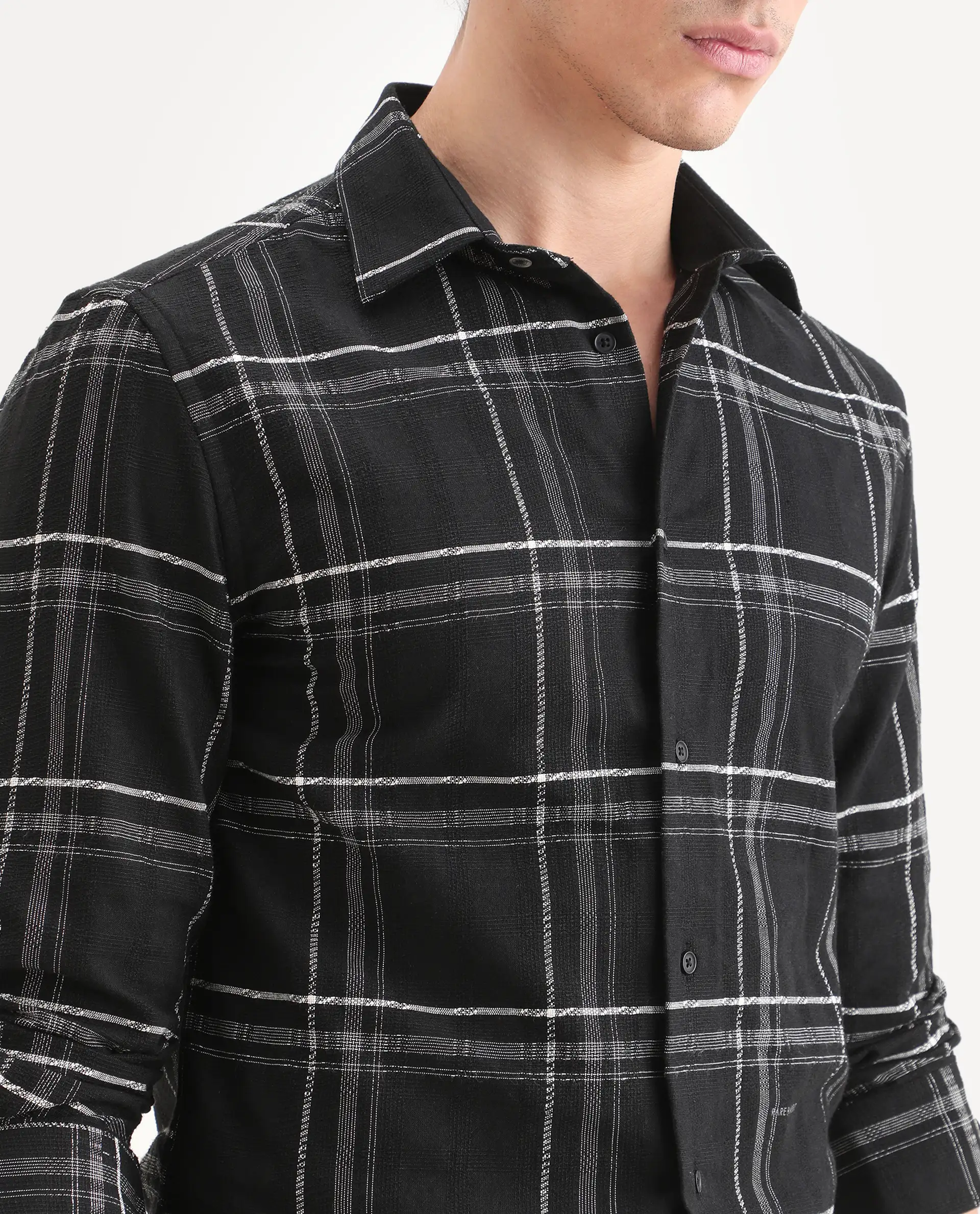 Rare Rabbit Men's Hitra Black Cotton Blend Fabric Full Sleeve Spread Collar Regular Fit Checks Shirt - Image 4