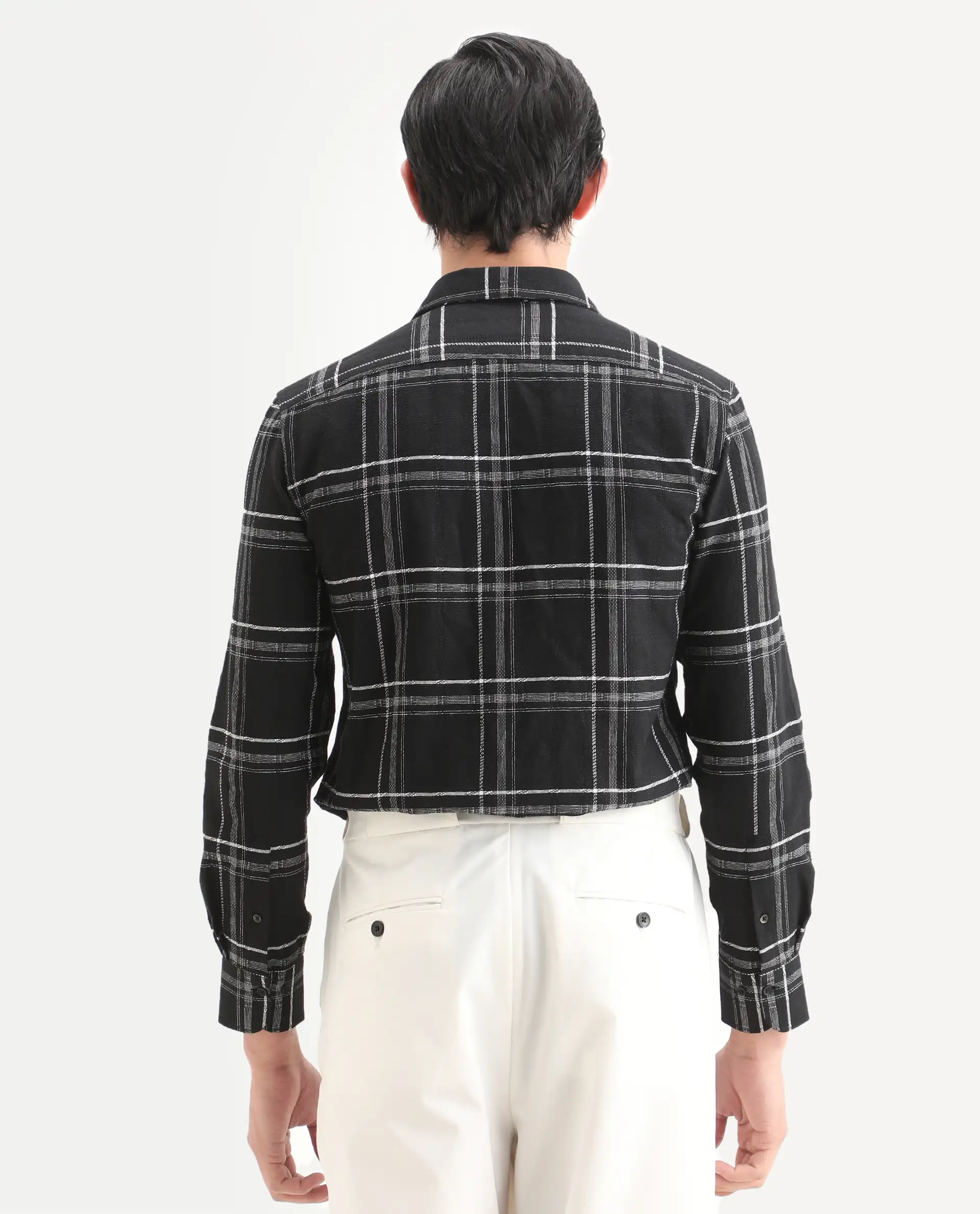 Rare Rabbit Men's Hitra Black Cotton Blend Fabric Full Sleeve Spread Collar Regular Fit Checks Shirt - Image 7
