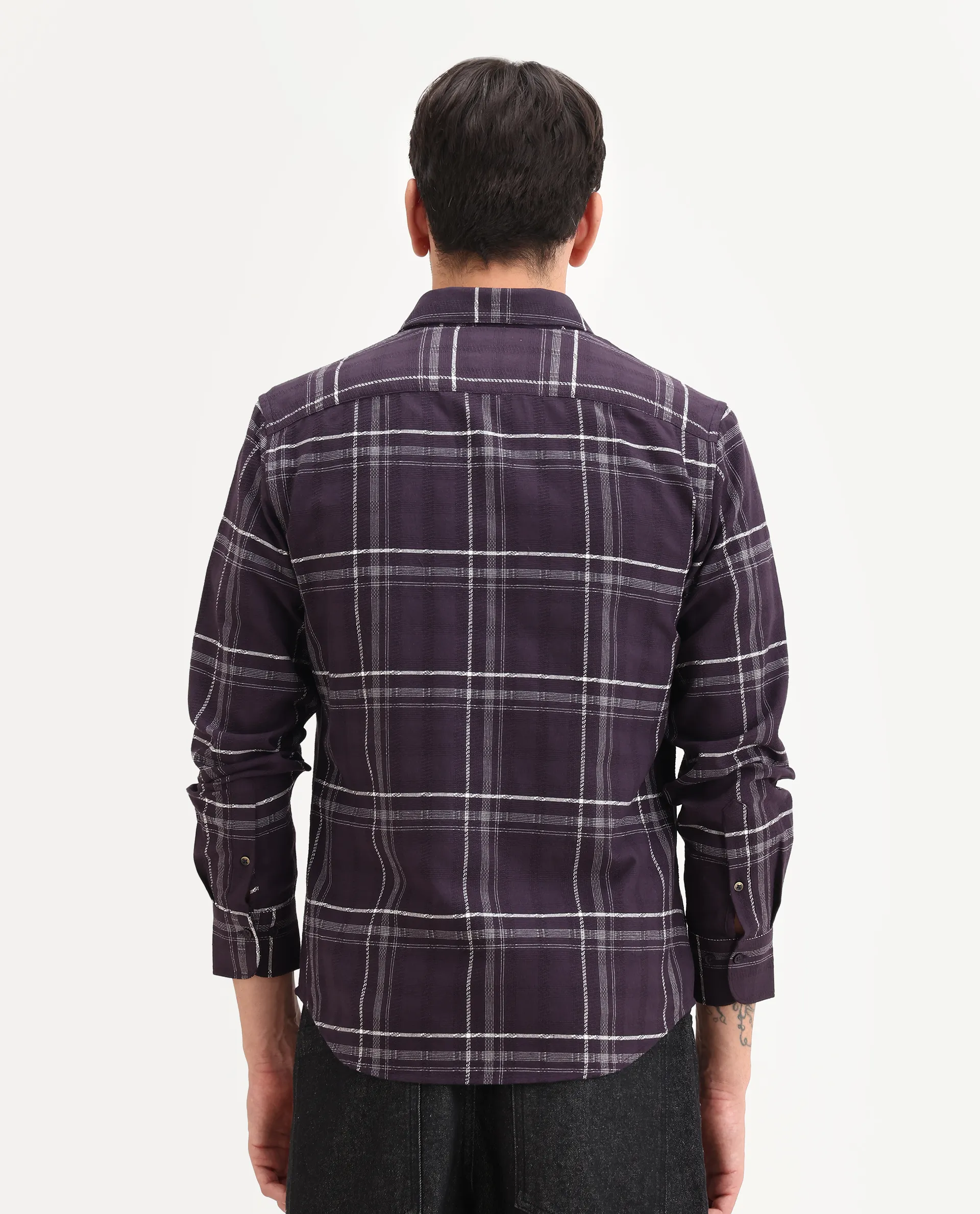 Rare Rabbit Men's Hitra Purple Cotton Blend Fabric Full Sleeve Spread Collar Regular Fit Checks Shirt - Image 7