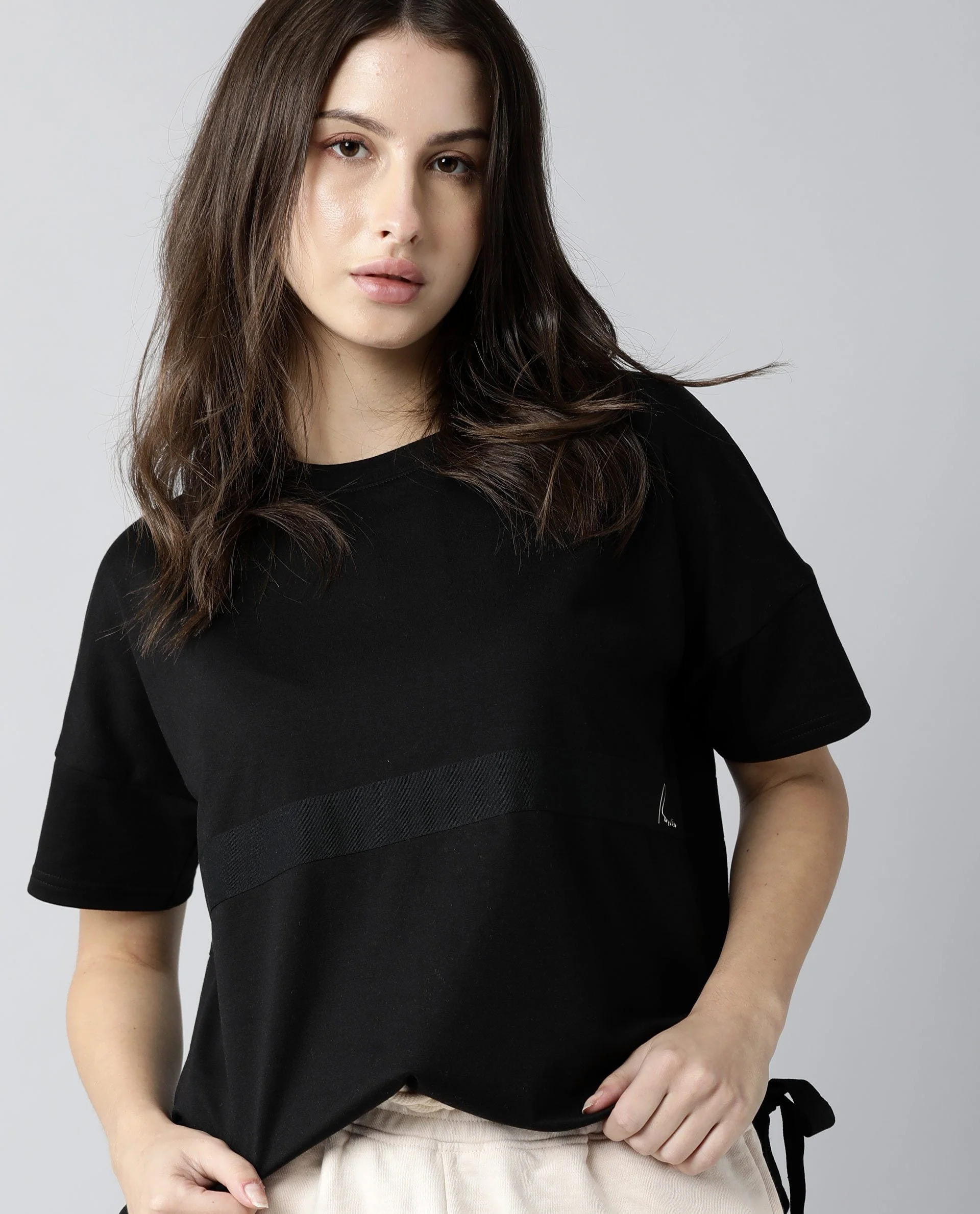 Rareism Womens Hoa Black T-Shirt Polycotton Fabric Short Sleeve Regular Fit Round Neck