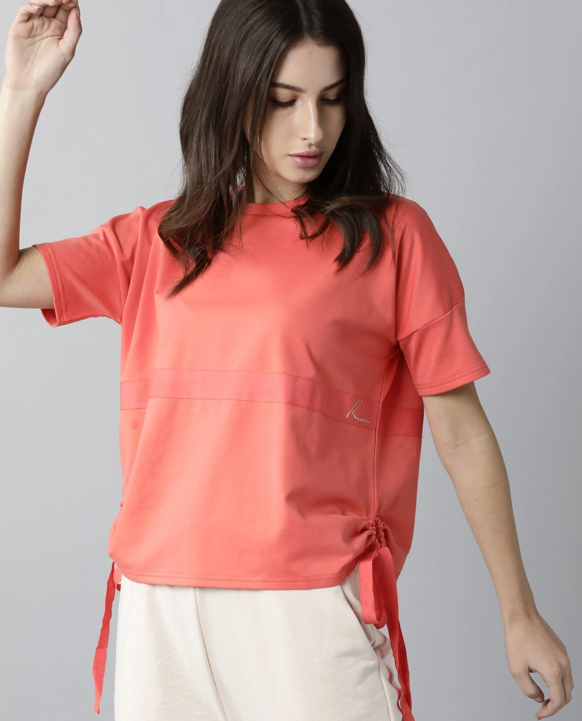 Rareism Womens Hoa Orange T-Shirt Polycotton Fabric Short Sleeve Regular Fit Round Neck - Image 9