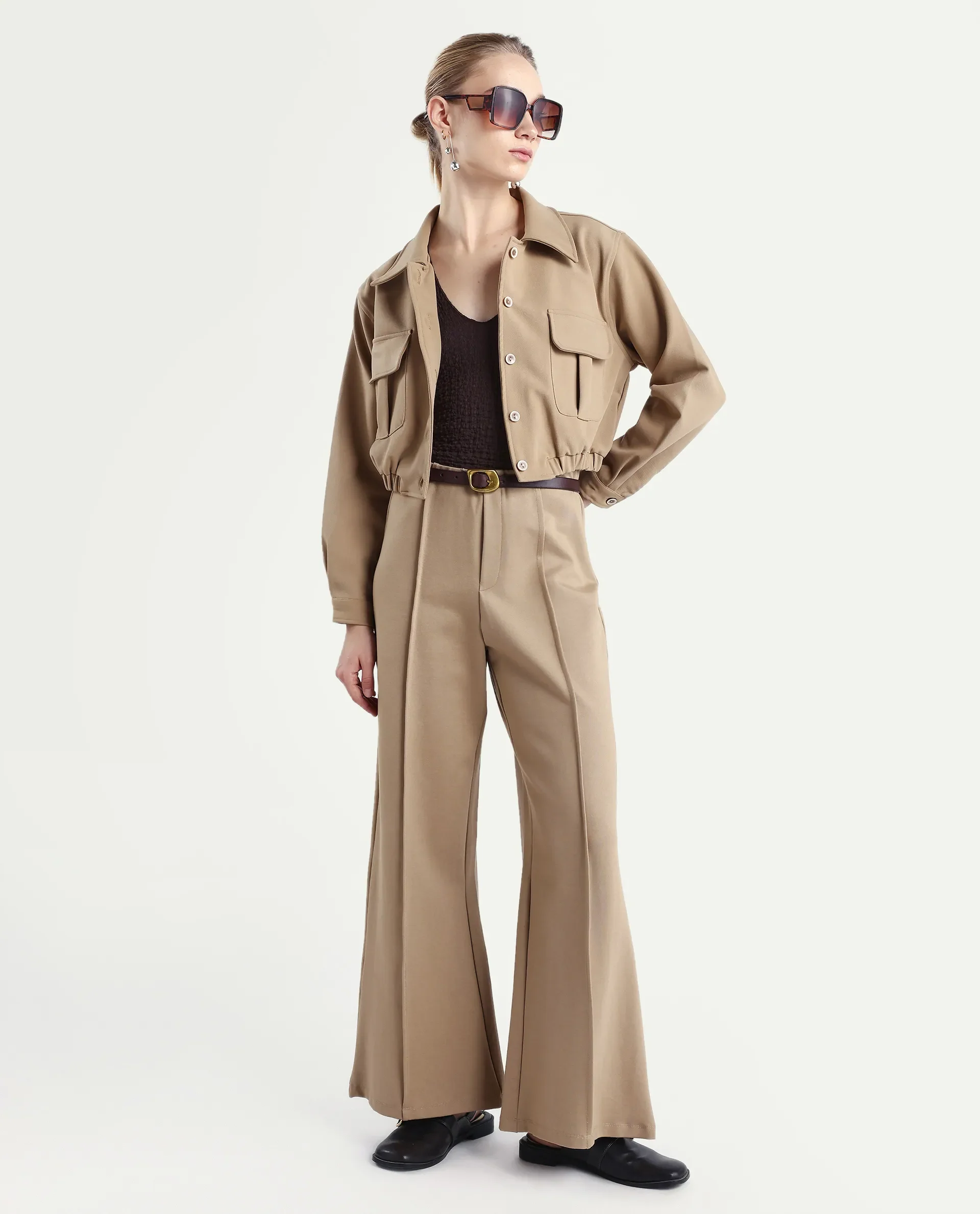 Rareism Women's Hobart Beige Spread Collar Plain Cuffed Sleeve Crop Regular Fit Jacket - Image 2
