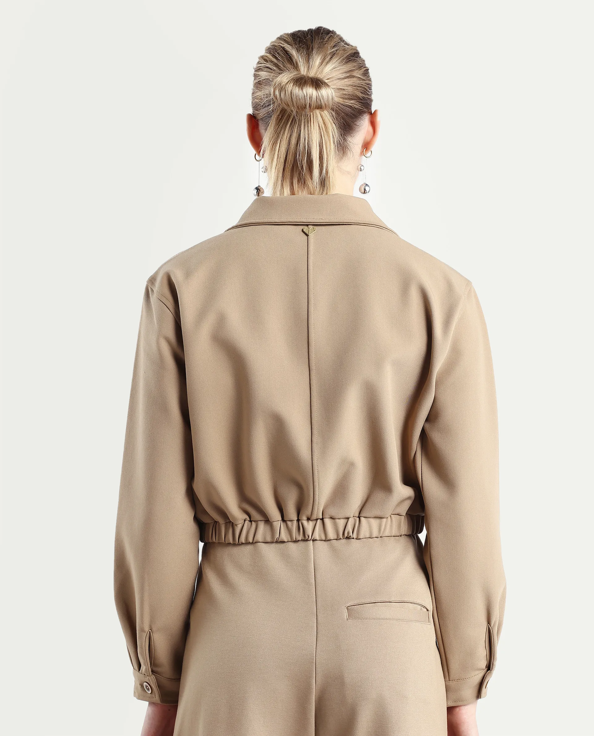 Rareism Women's Hobart Beige Spread Collar Plain Cuffed Sleeve Crop Regular Fit Jacket - Image 7